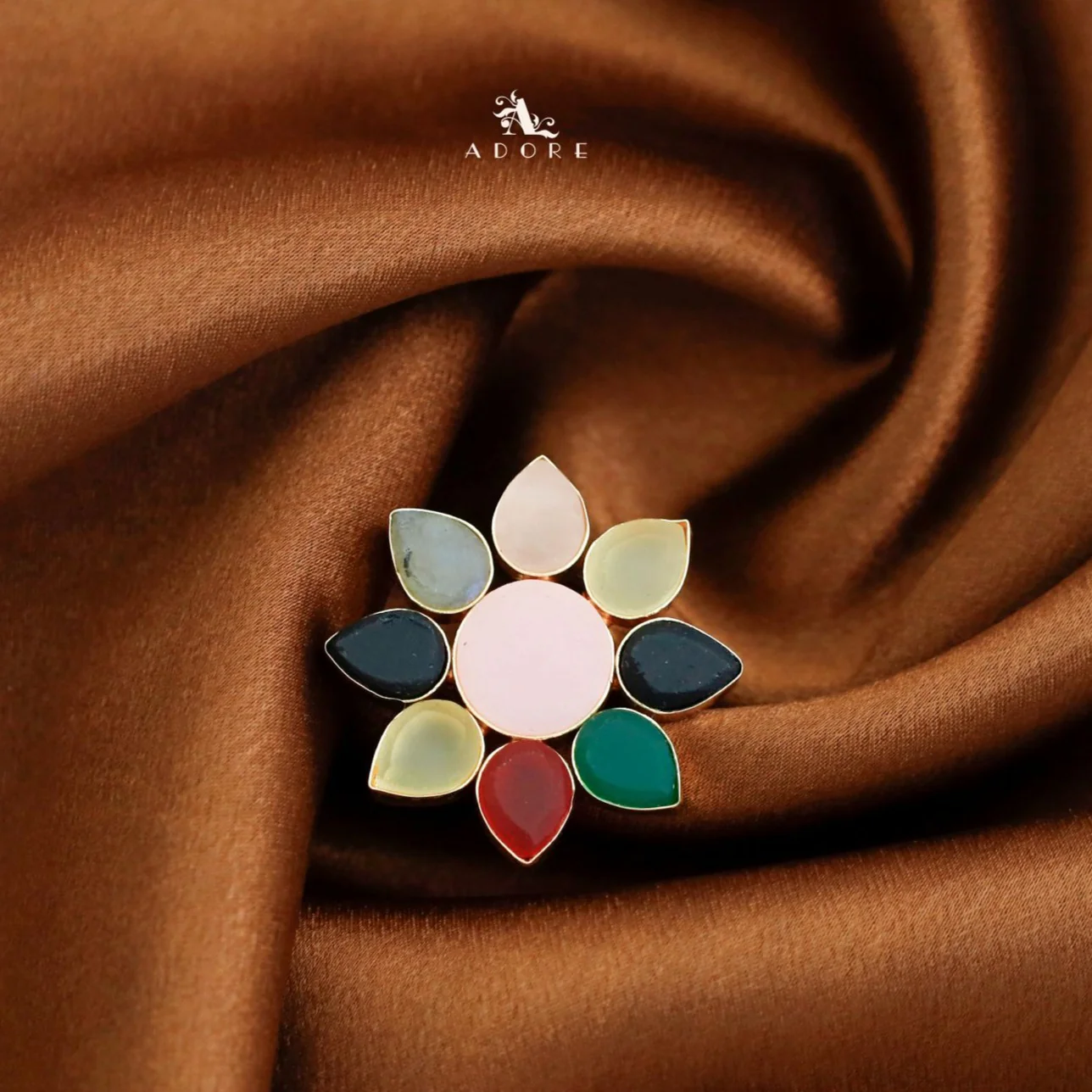 8 Petal Raw Stone Ring (Colour Option) - Image 37