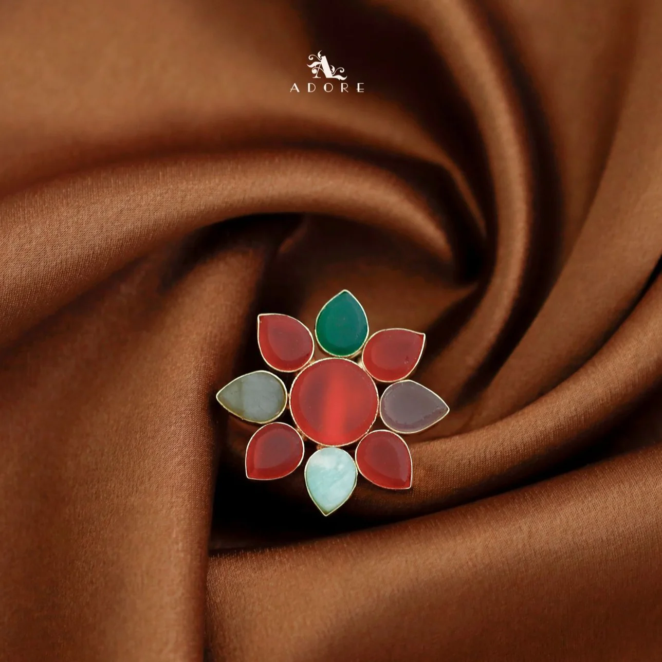 8 Petal Raw Stone Ring (Colour Option) - Image 38