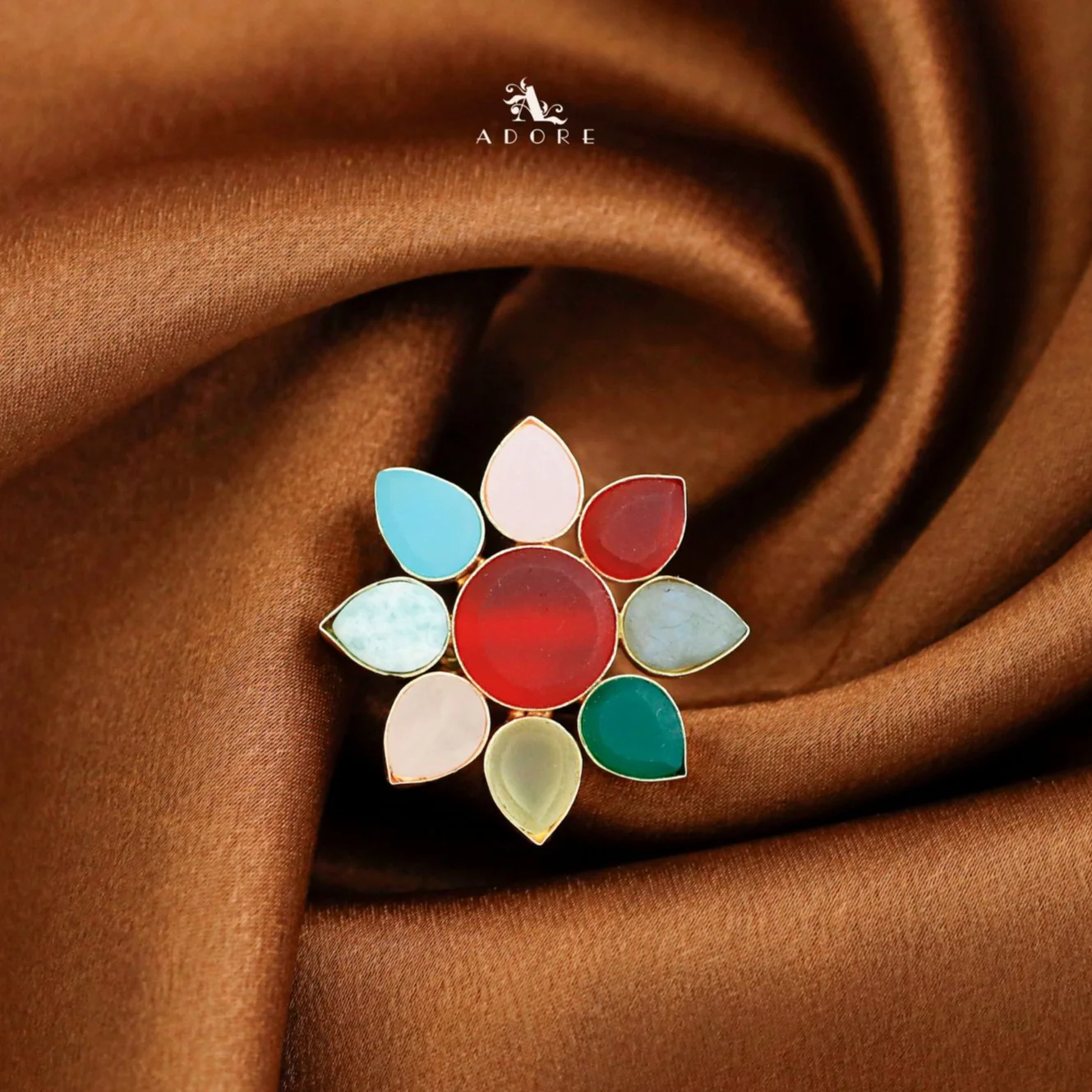 8 Petal Raw Stone Ring (Colour Option) - Image 39