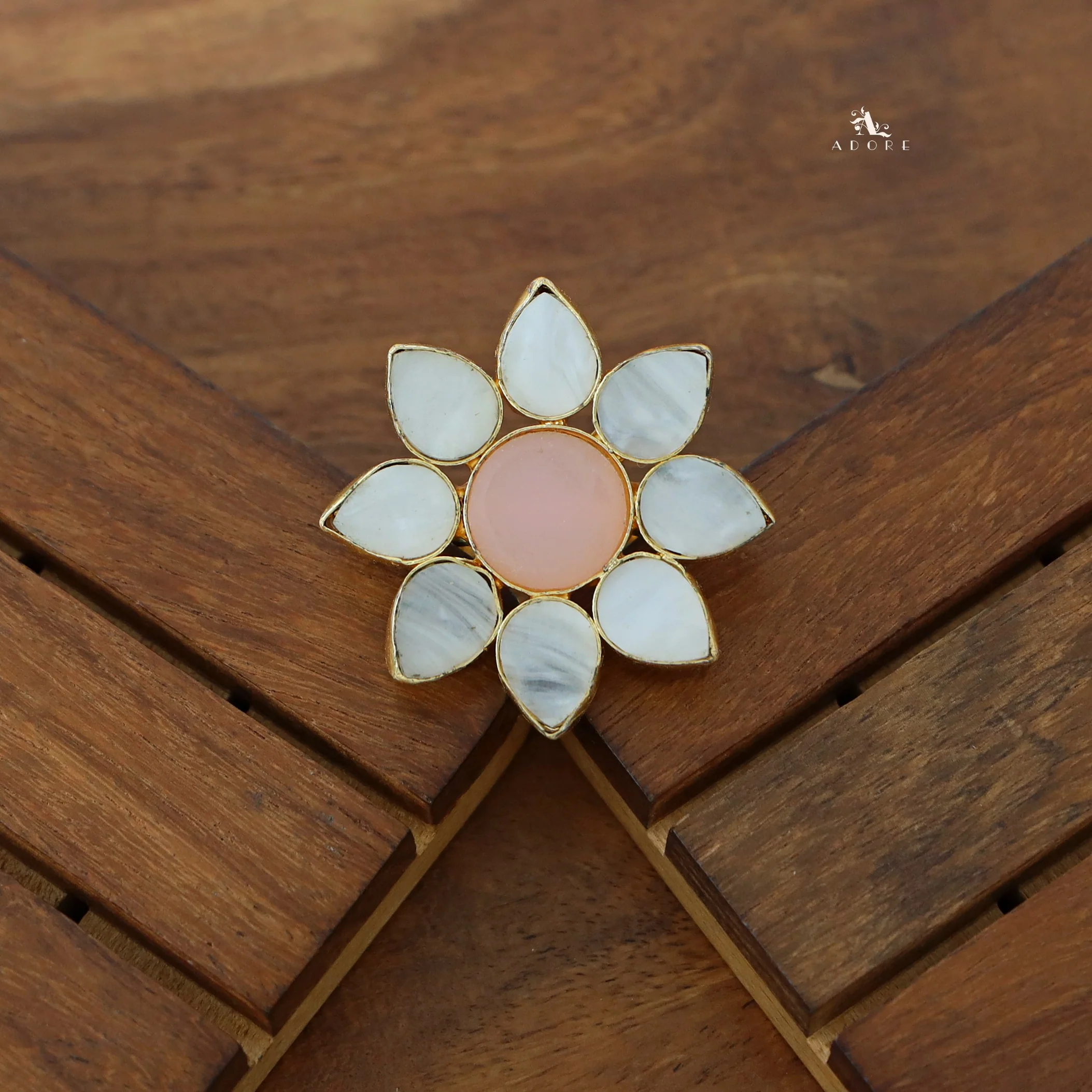 8 Petal Raw Stone Ring (Colour Option) - Image 45