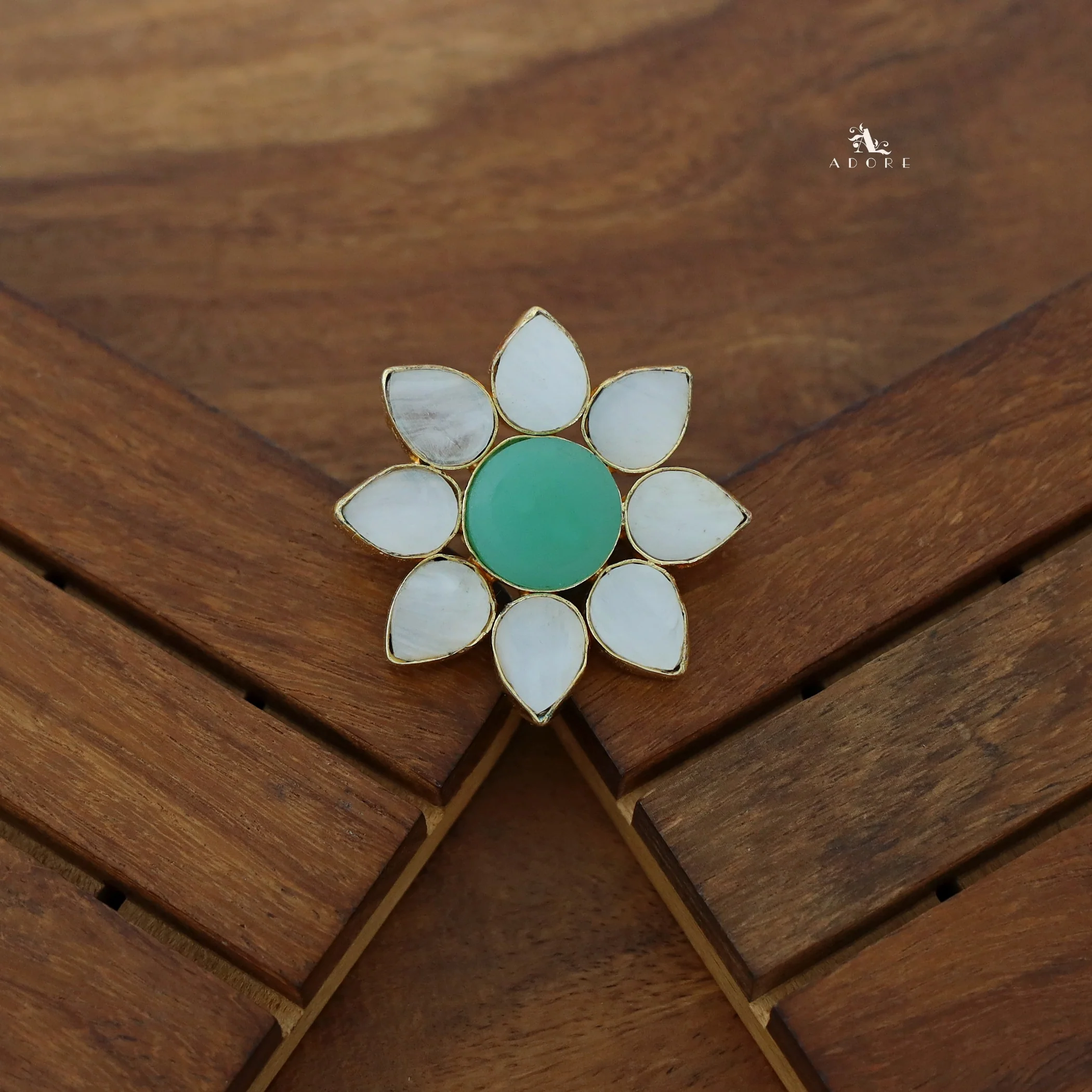 8 Petal Raw Stone Ring (Colour Option) - Image 48