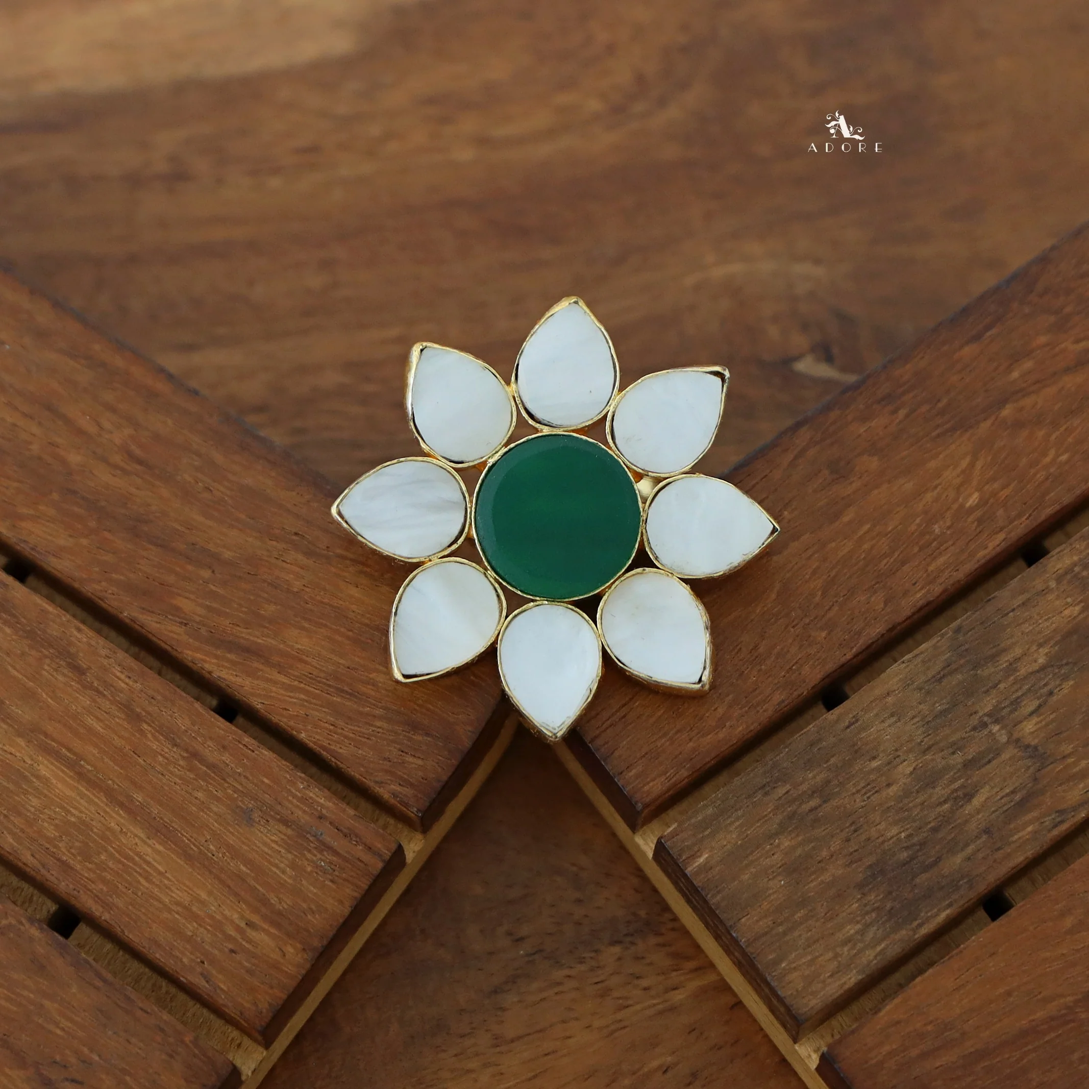 8 Petal Raw Stone Ring (Colour Option) - Image 5