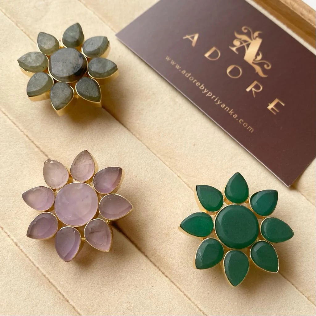8 Petal Raw Stone Ring (Colour Option) - Image 8