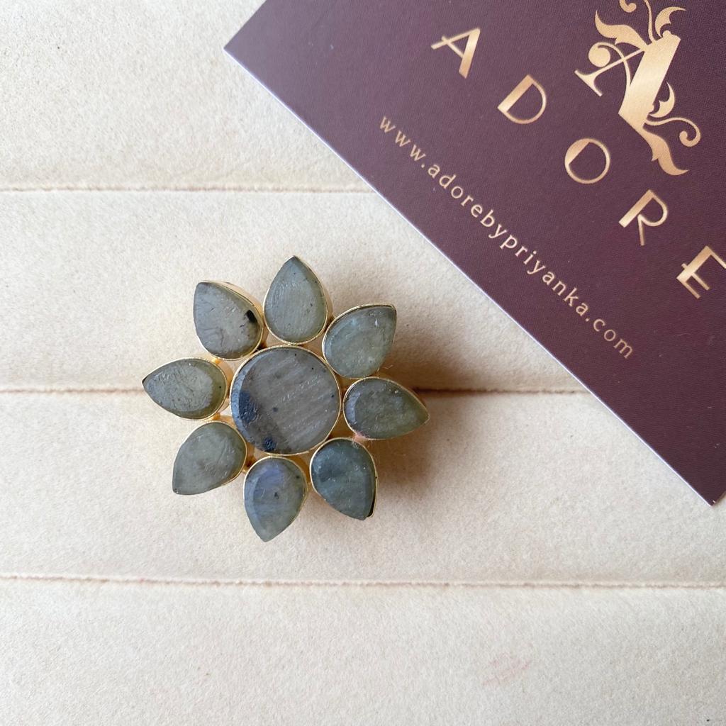 8 Petal Raw Stone Ring (Colour Option) - Image 9