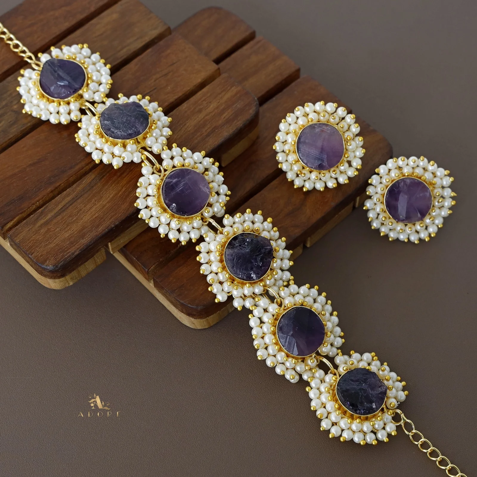 Aabhira Full Pearl Round Choker/Short Neck Piece With Earring (Colour Option) - Image 10