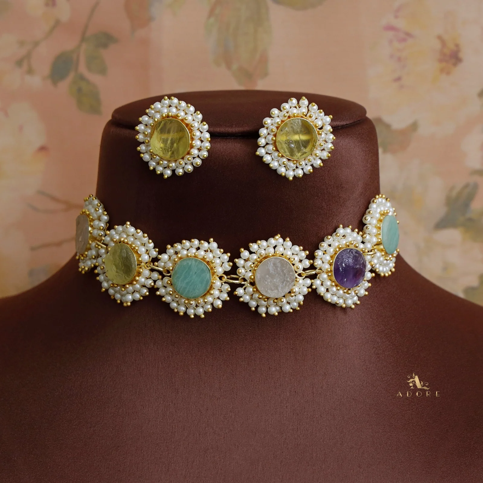 Aabhira Full Pearl Round Choker/Short Neck Piece With Earring (Colour Option) - Image 11