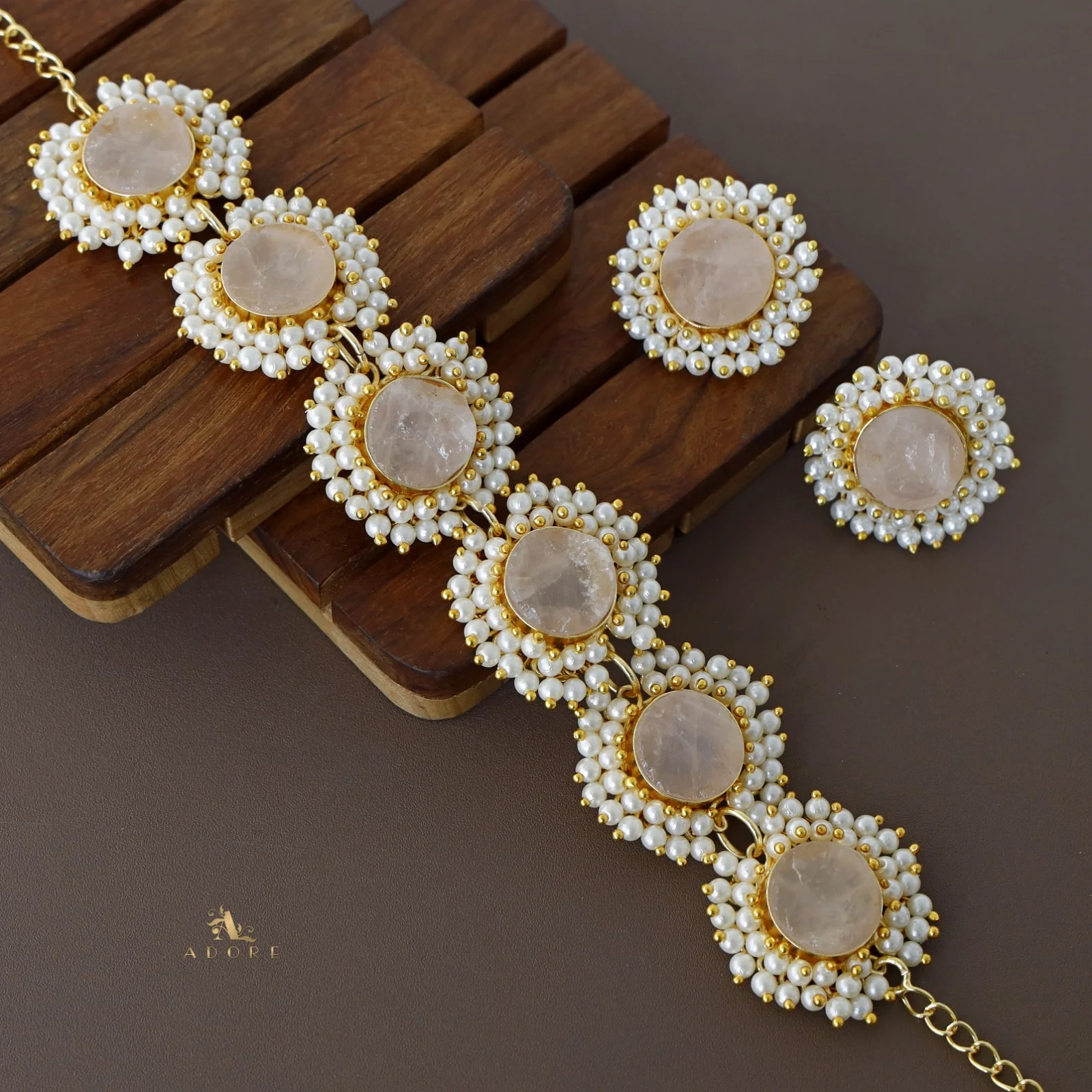 Aabhira Full Pearl Round Choker/Short Neck Piece With Earring (Colour Option) - Image 12