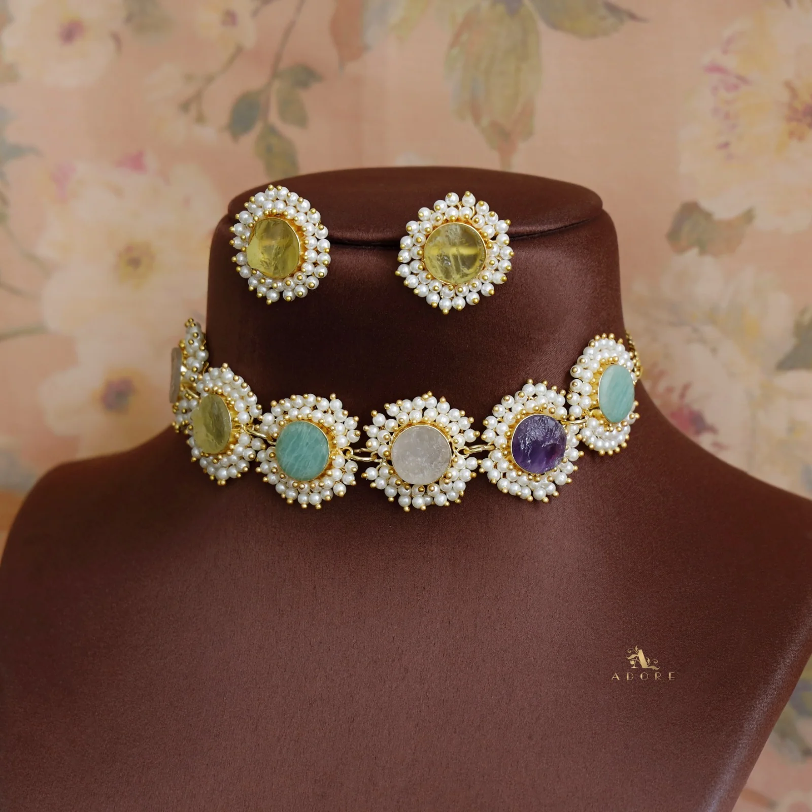 Aabhira Full Pearl Round Choker/Short Neck Piece With Earring (Colour Option) - Image 14
