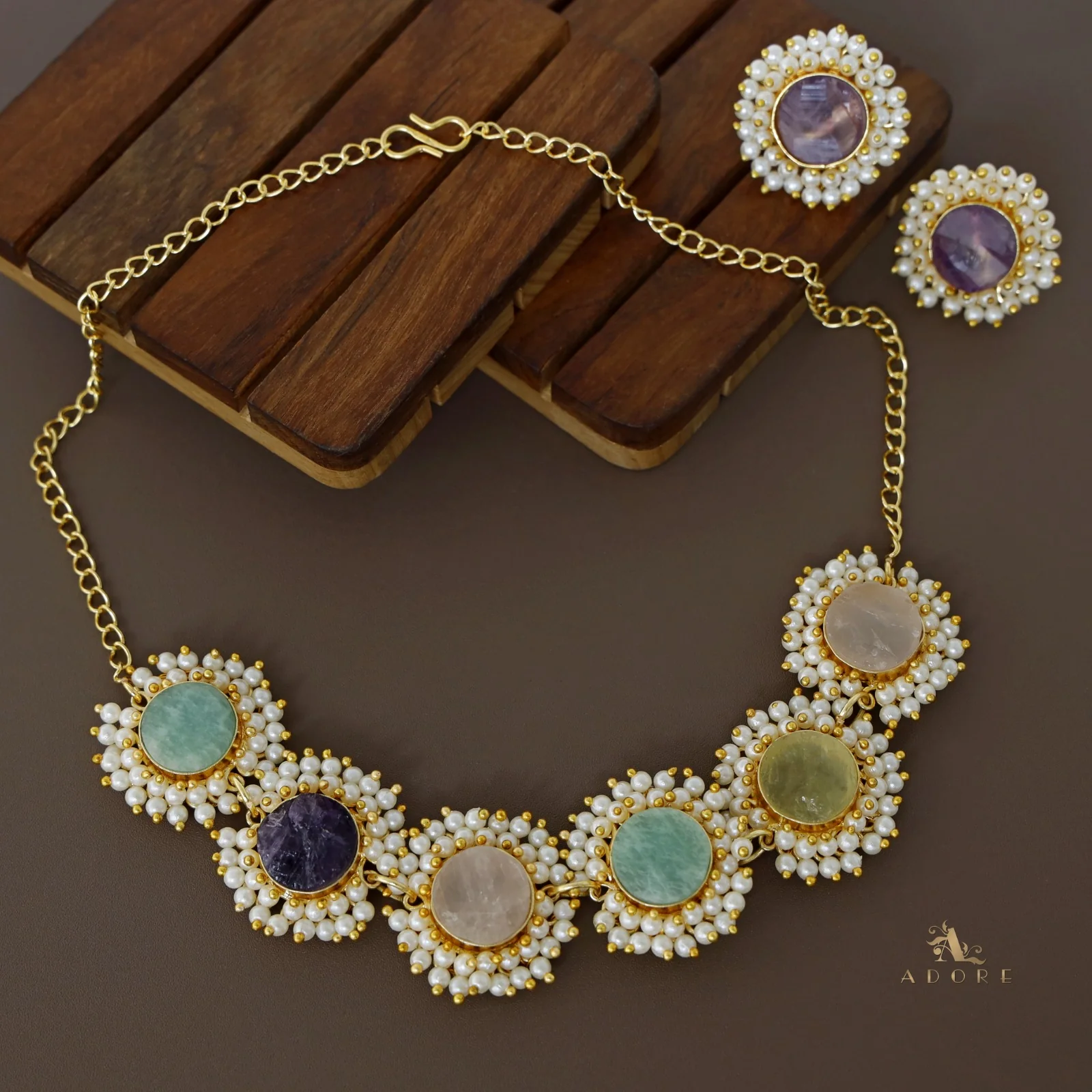 Aabhira Full Pearl Round Choker/Short Neck Piece With Earring (Colour Option) - Image 15