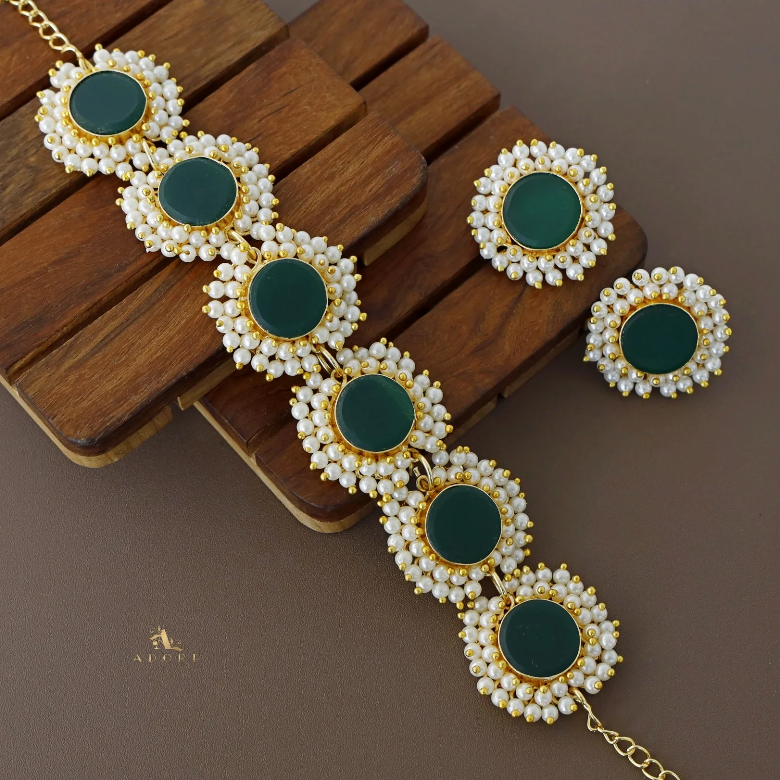 Aabhira Full Pearl Round Choker/Short Neck Piece With Earring (Colour Option) - Image 18