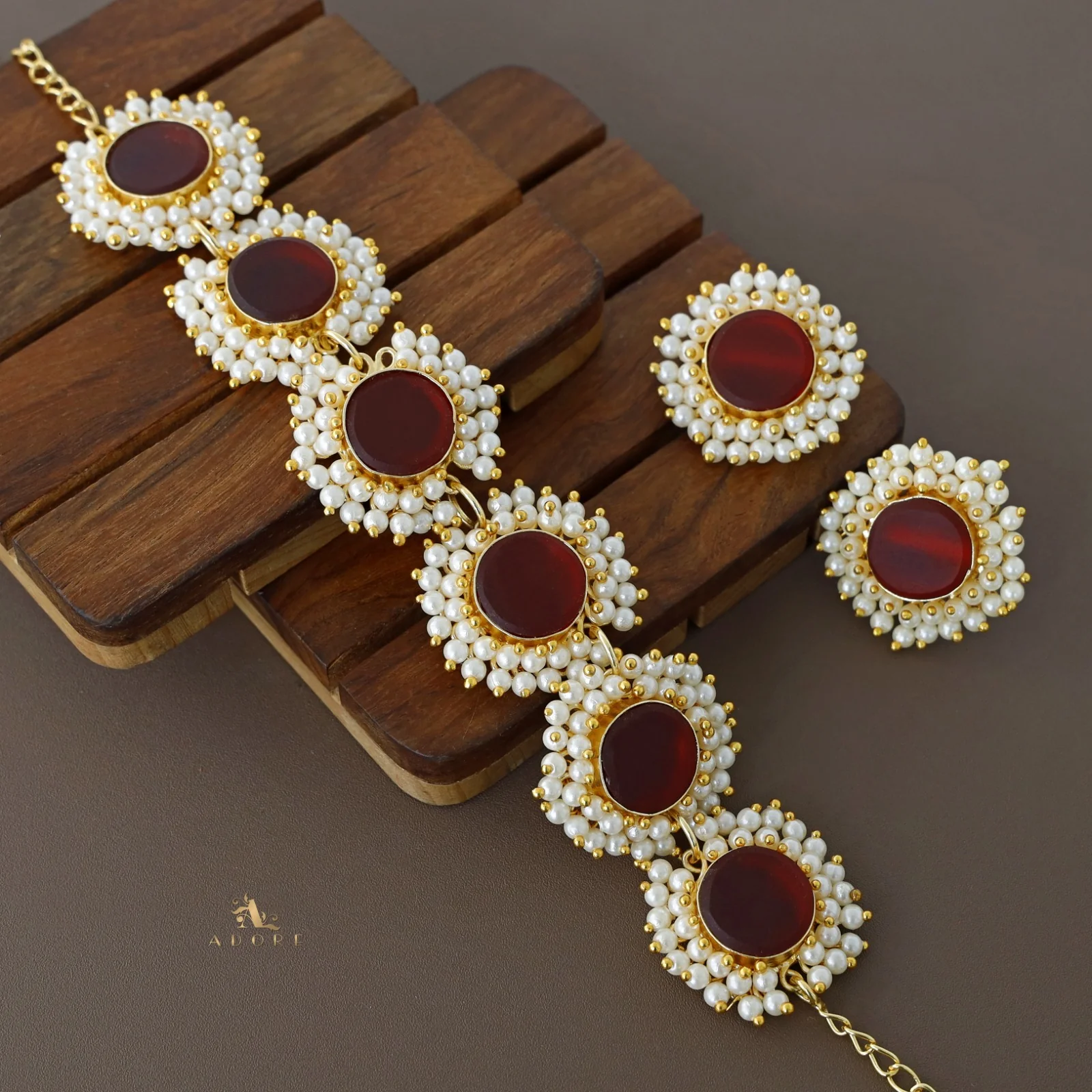 Aabhira Full Pearl Round Choker/Short Neck Piece With Earring (Colour Option) - Image 19