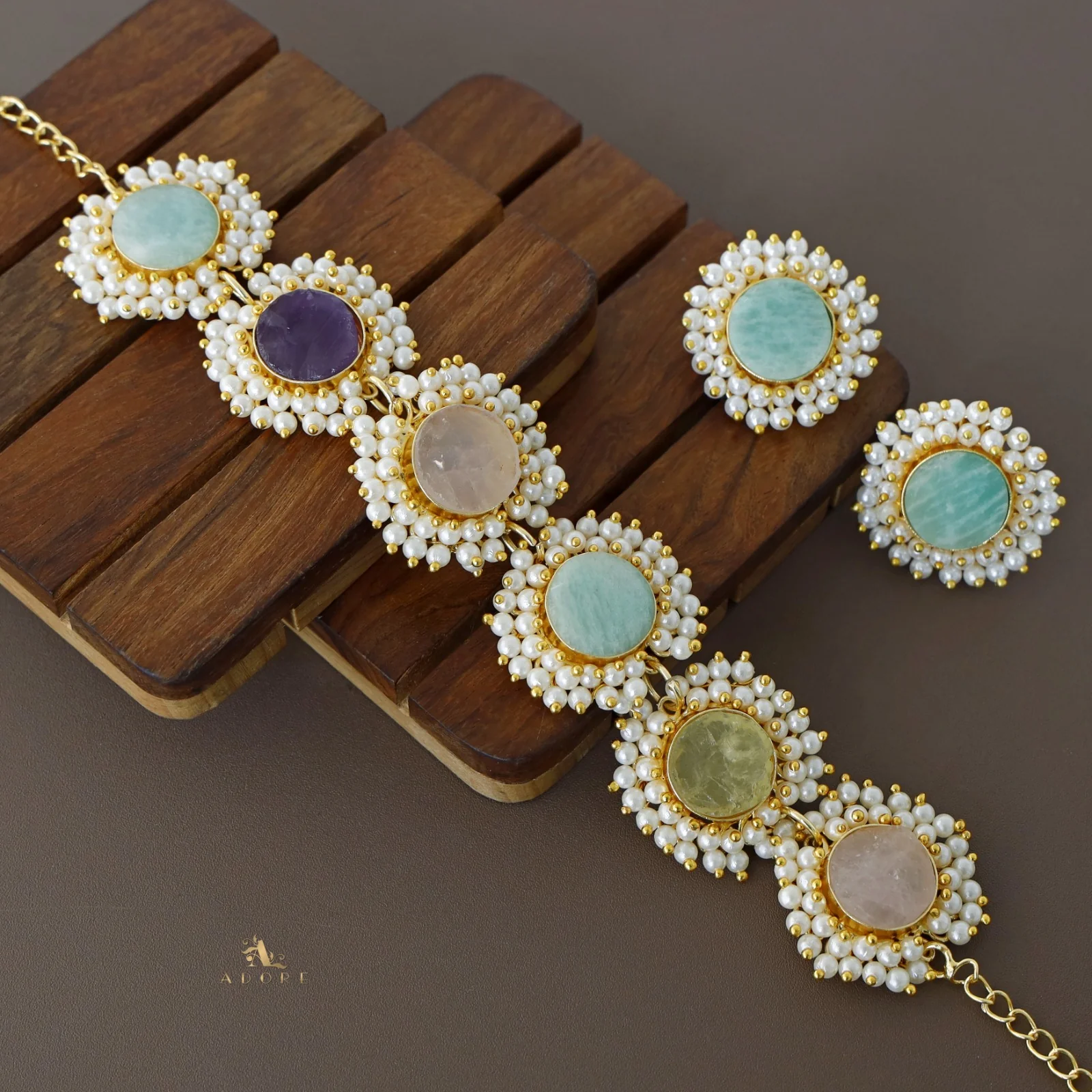 Aabhira Full Pearl Round Choker/Short Neck Piece With Earring (Colour Option) - Image 2
