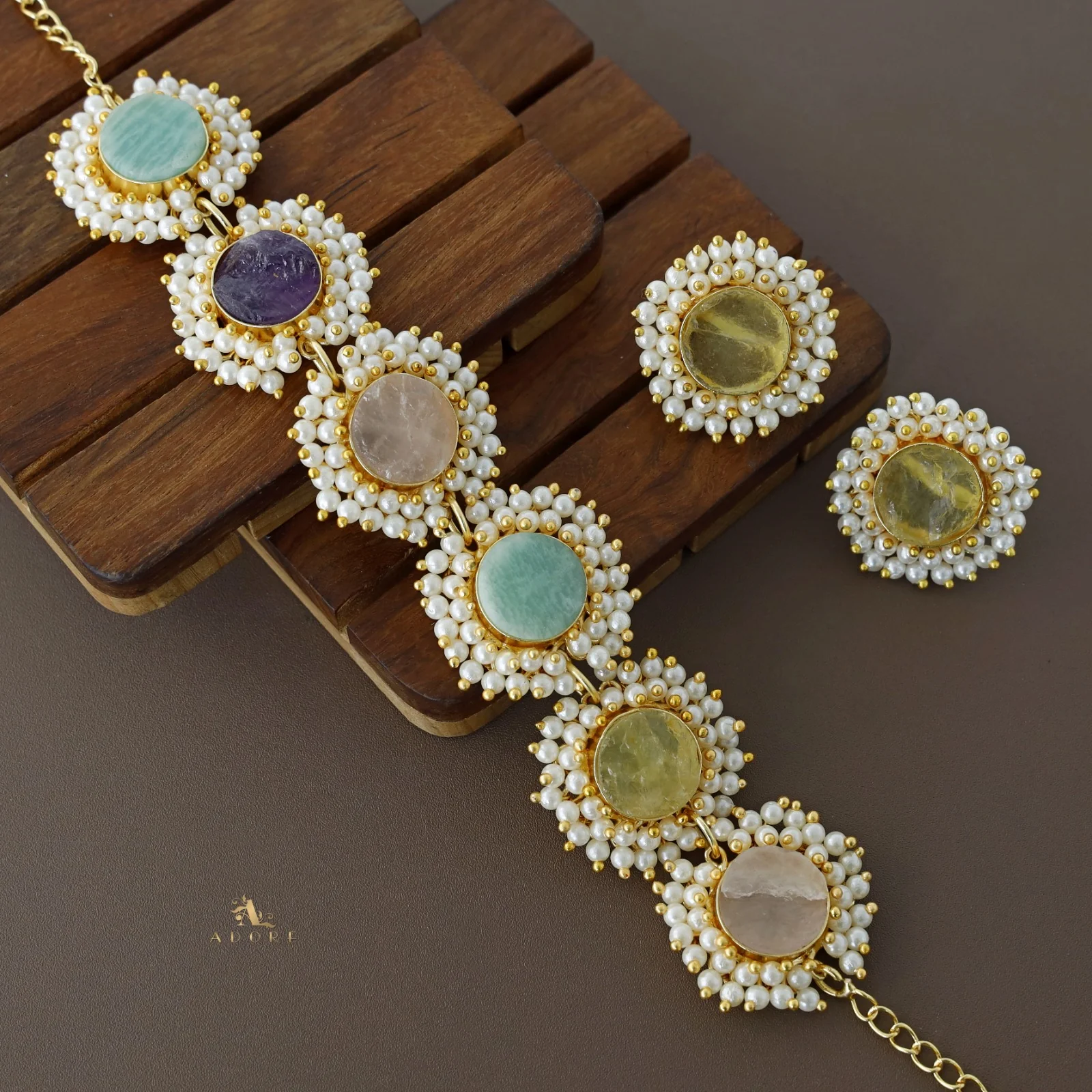 Aabhira Full Pearl Round Choker/Short Neck Piece With Earring (Colour Option) - Image 20