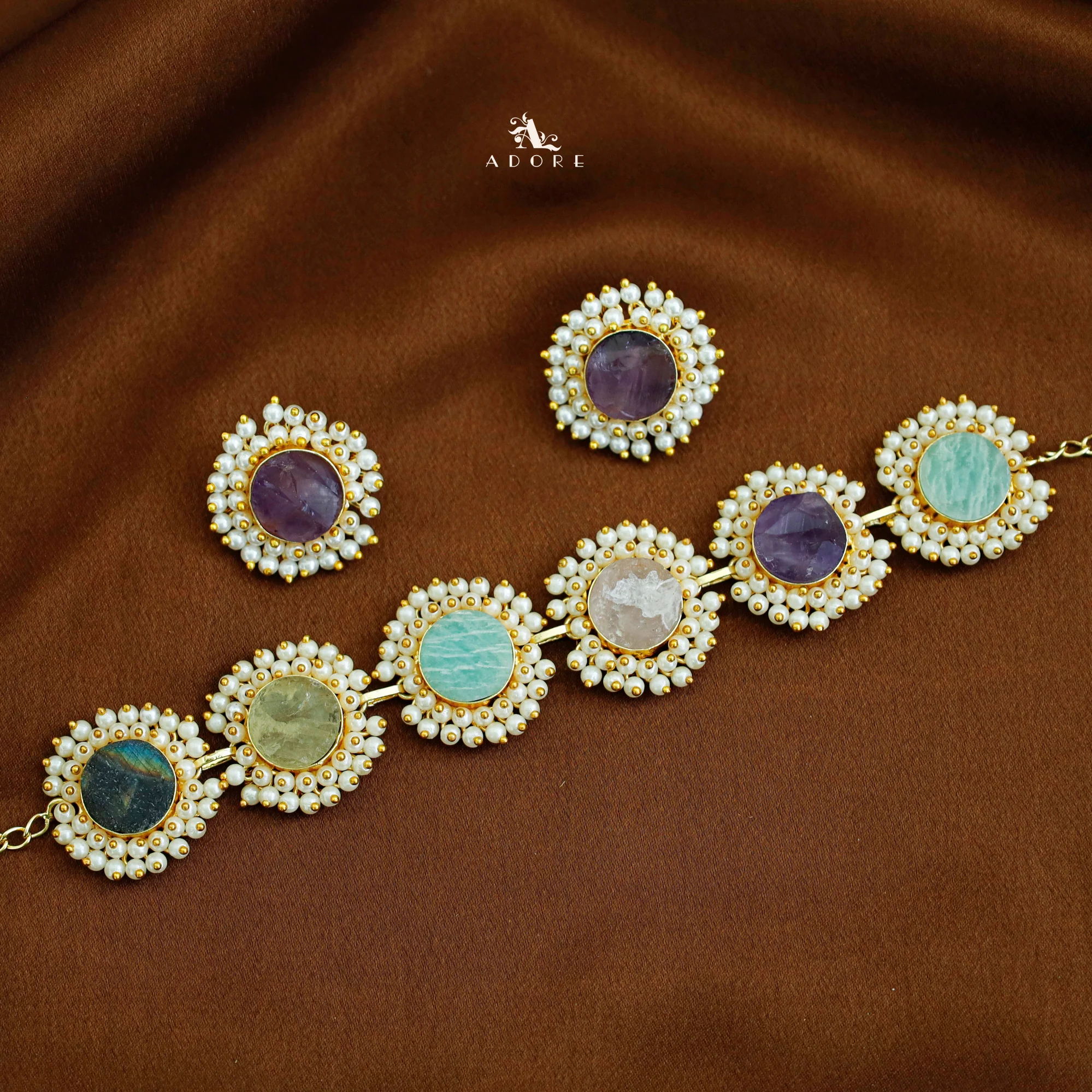 Aabhira Full Pearl Round Choker/Short Neck Piece With Earring (Colour Option) - Image 23