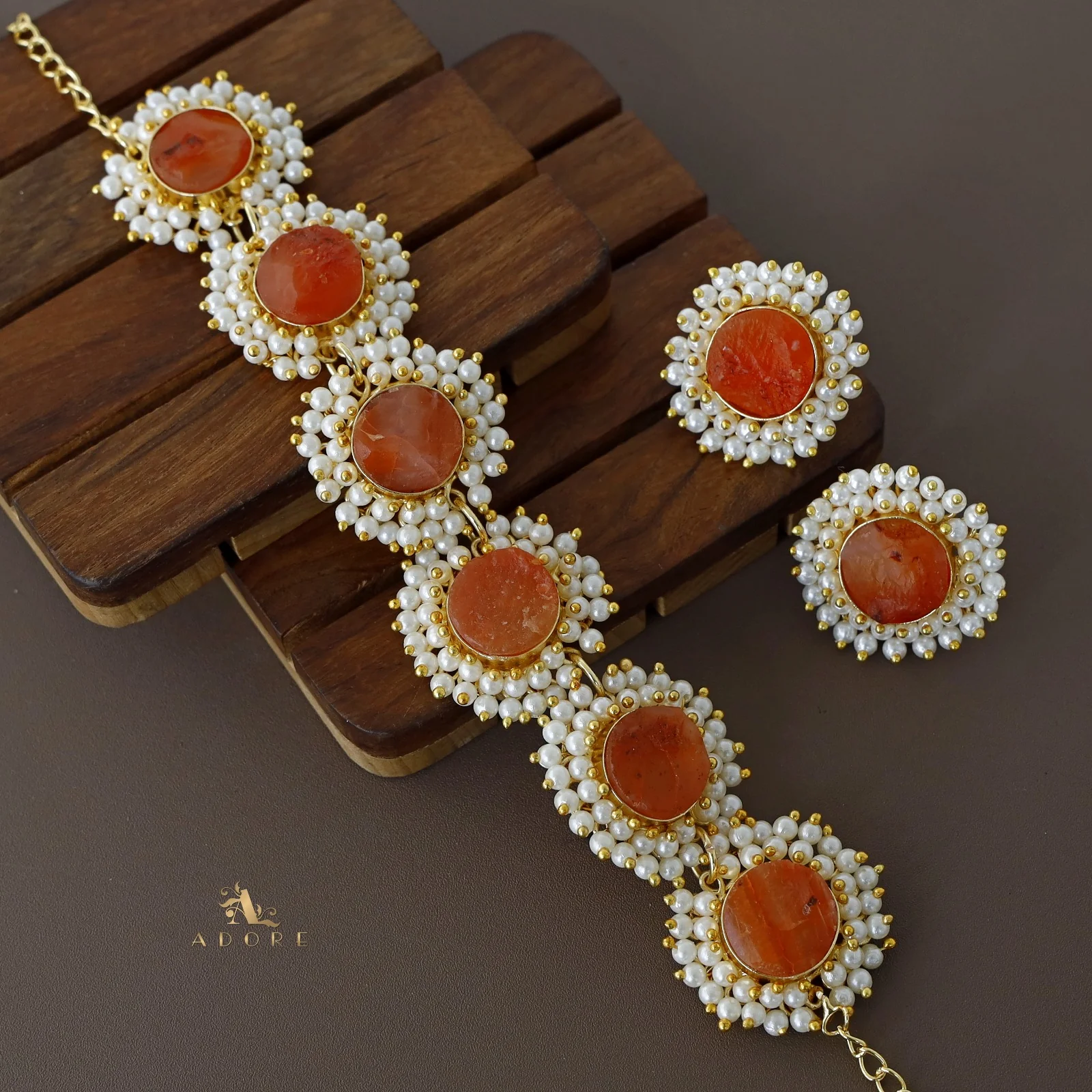 Aabhira Full Pearl Round Choker/Short Neck Piece With Earring (Colour Option) - Image 3