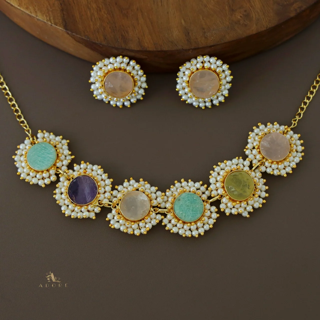 Aabhira Full Pearl Round Choker/Short Neck Piece With Earring (Colour Option) - Image 30