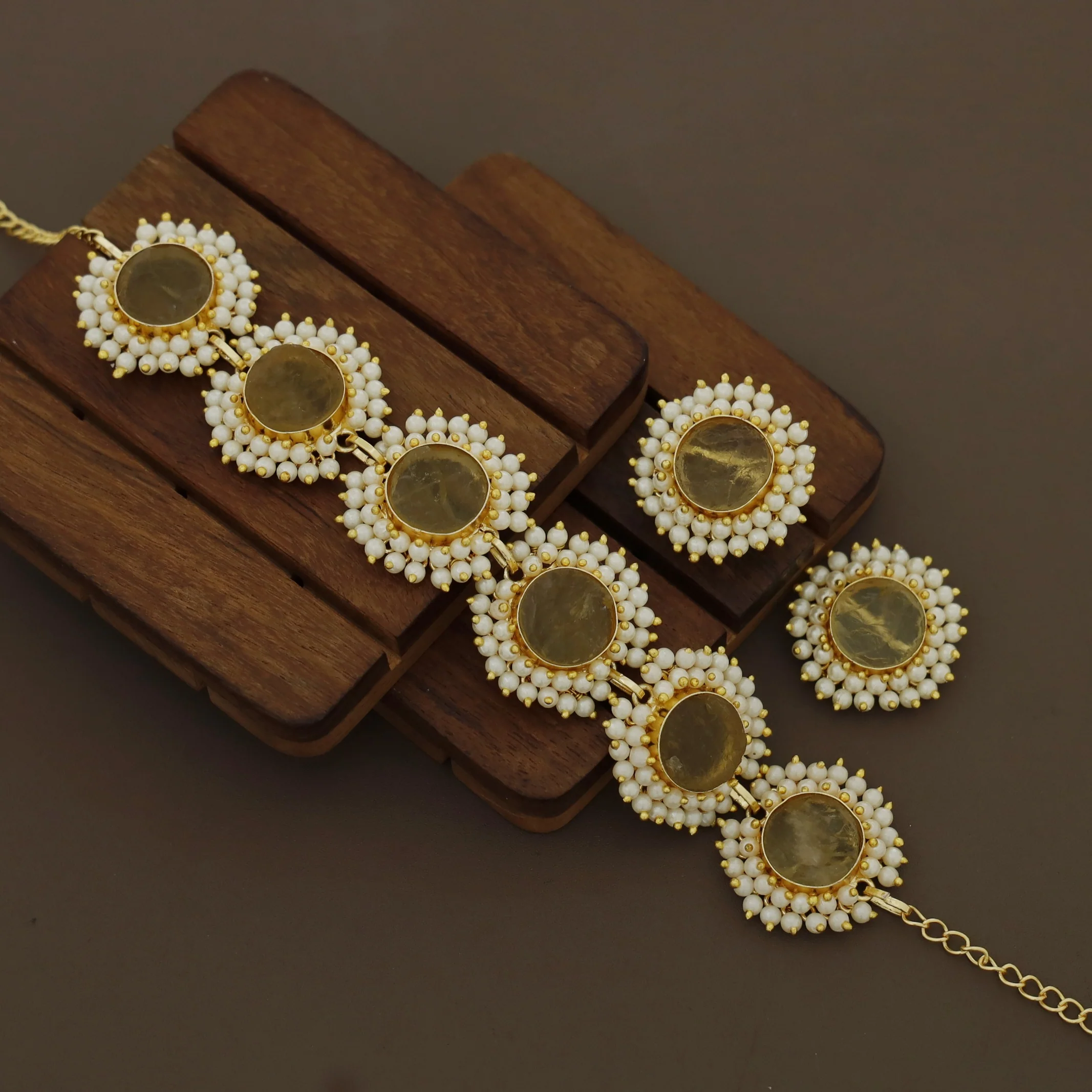 Aabhira Full Pearl Round Choker/Short Neck Piece With Earring (Colour Option) - Image 6