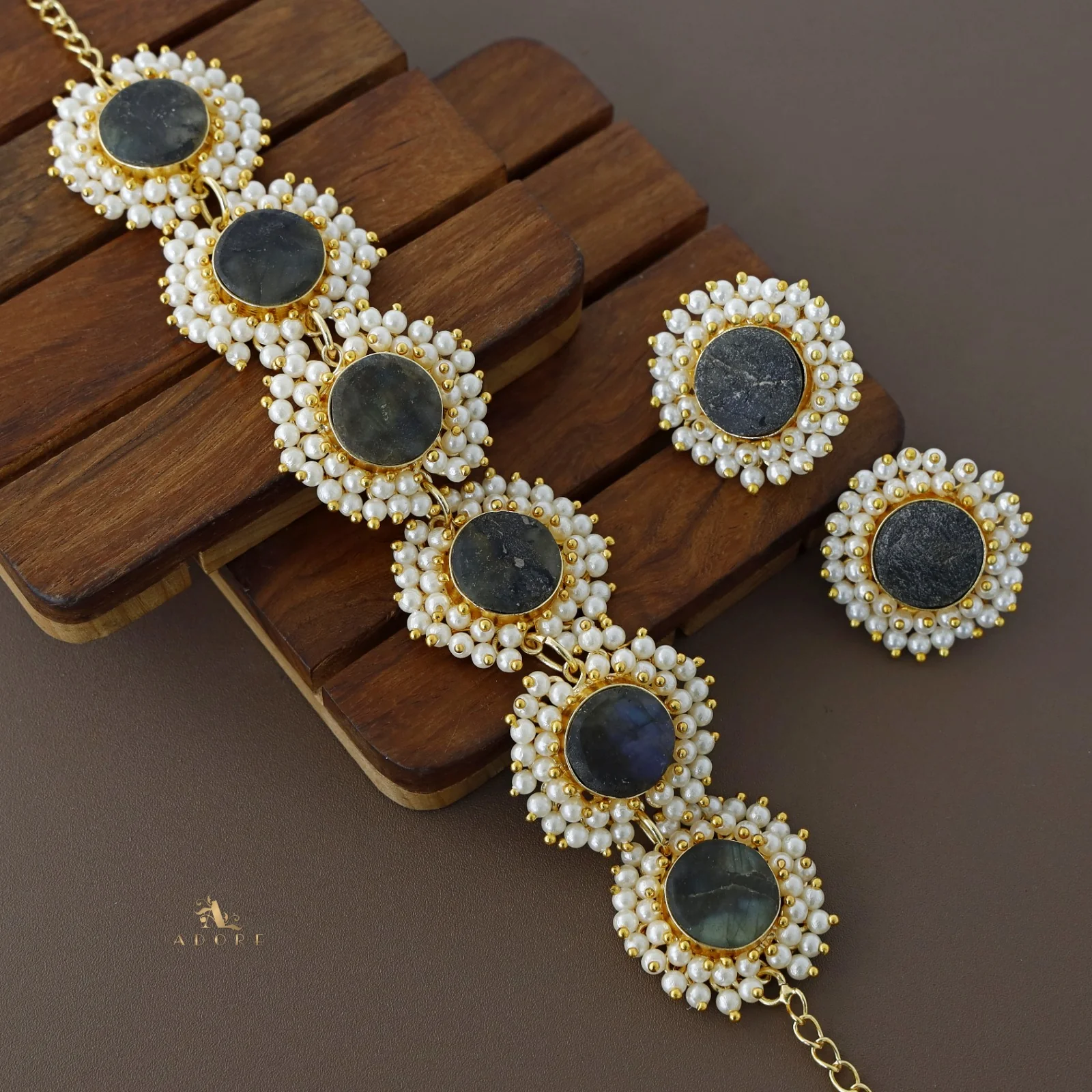 Aabhira Full Pearl Round Choker/Short Neck Piece With Earring (Colour Option) - Image 7