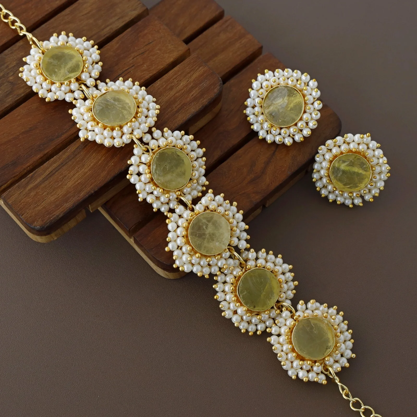 Aabhira Full Pearl Round Choker/Short Neck Piece With Earring (Colour Option) - Image 9