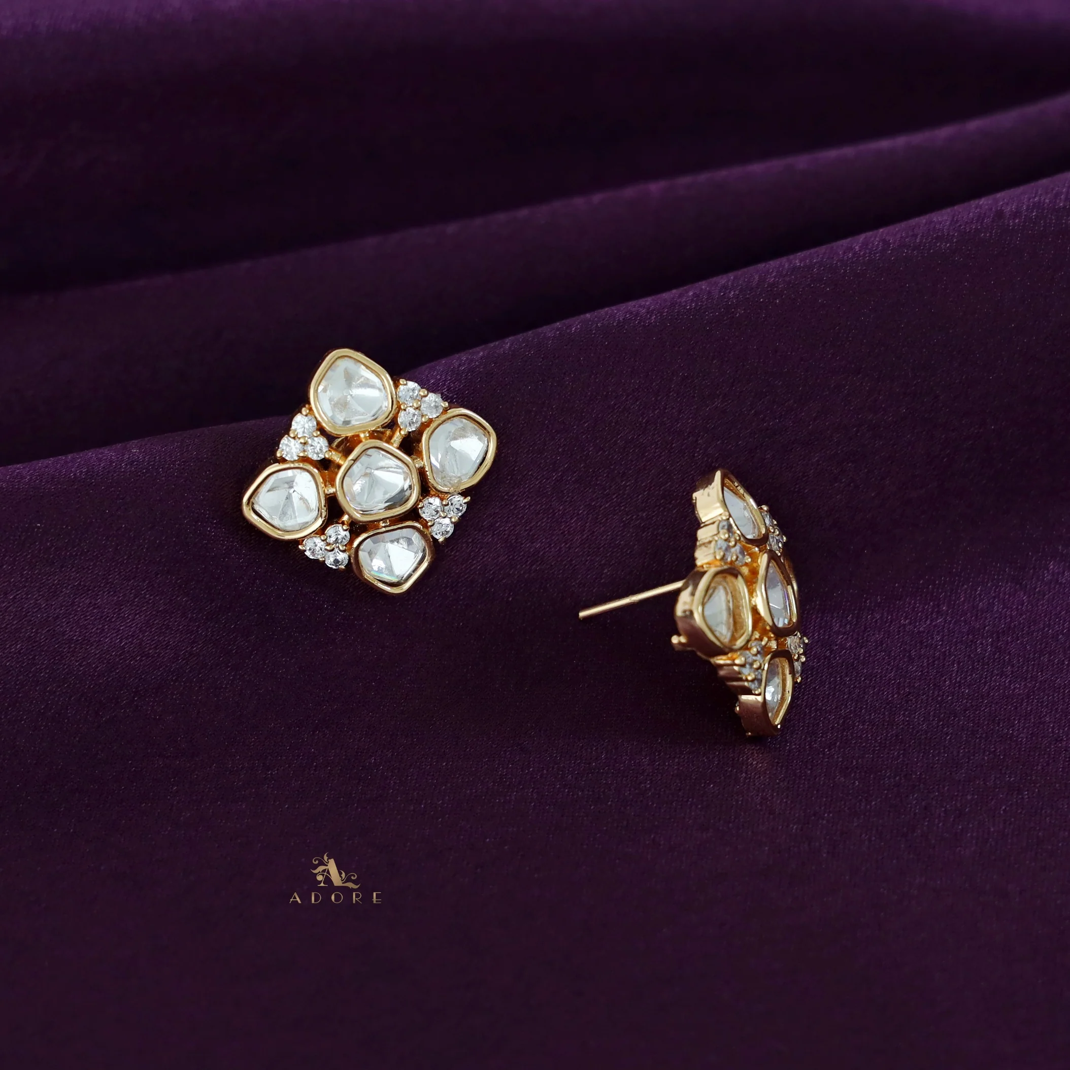Aadhira Premium Penta Diamond Kundan Earring - Image 3