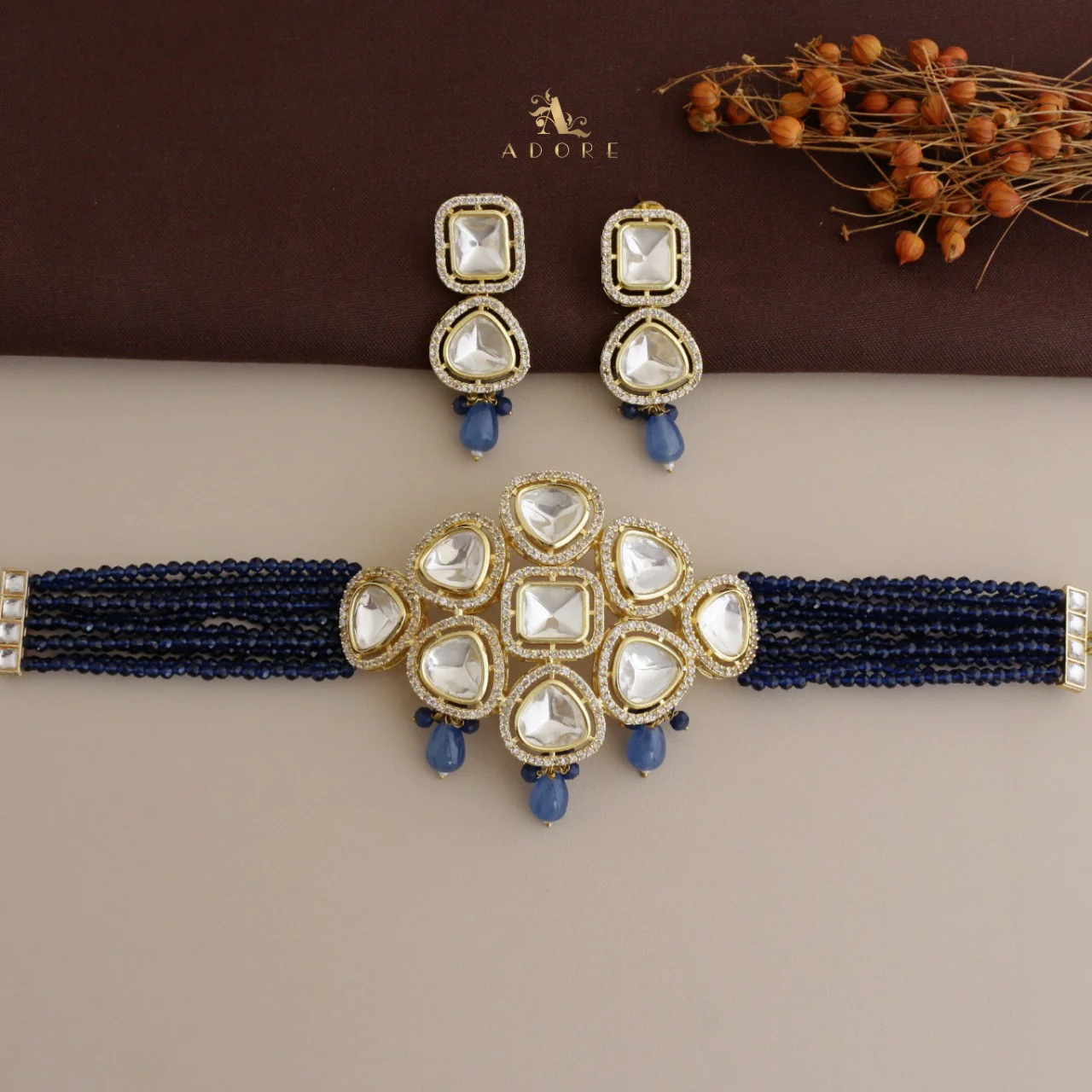 Aadhyavi Polki Kundan Choker With Earring - Image 4