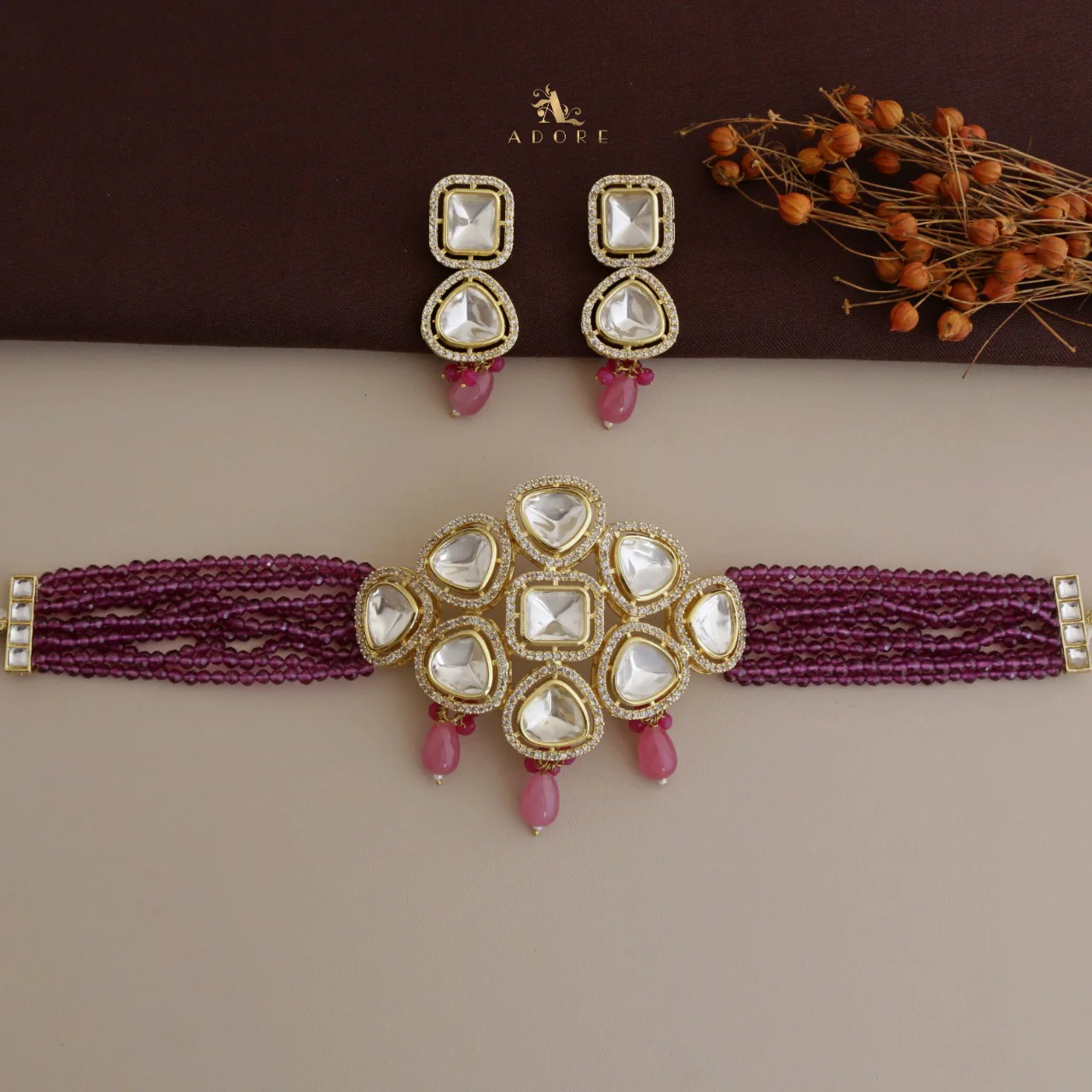 Aadhyavi Polki Kundan Choker With Earring - Image 6