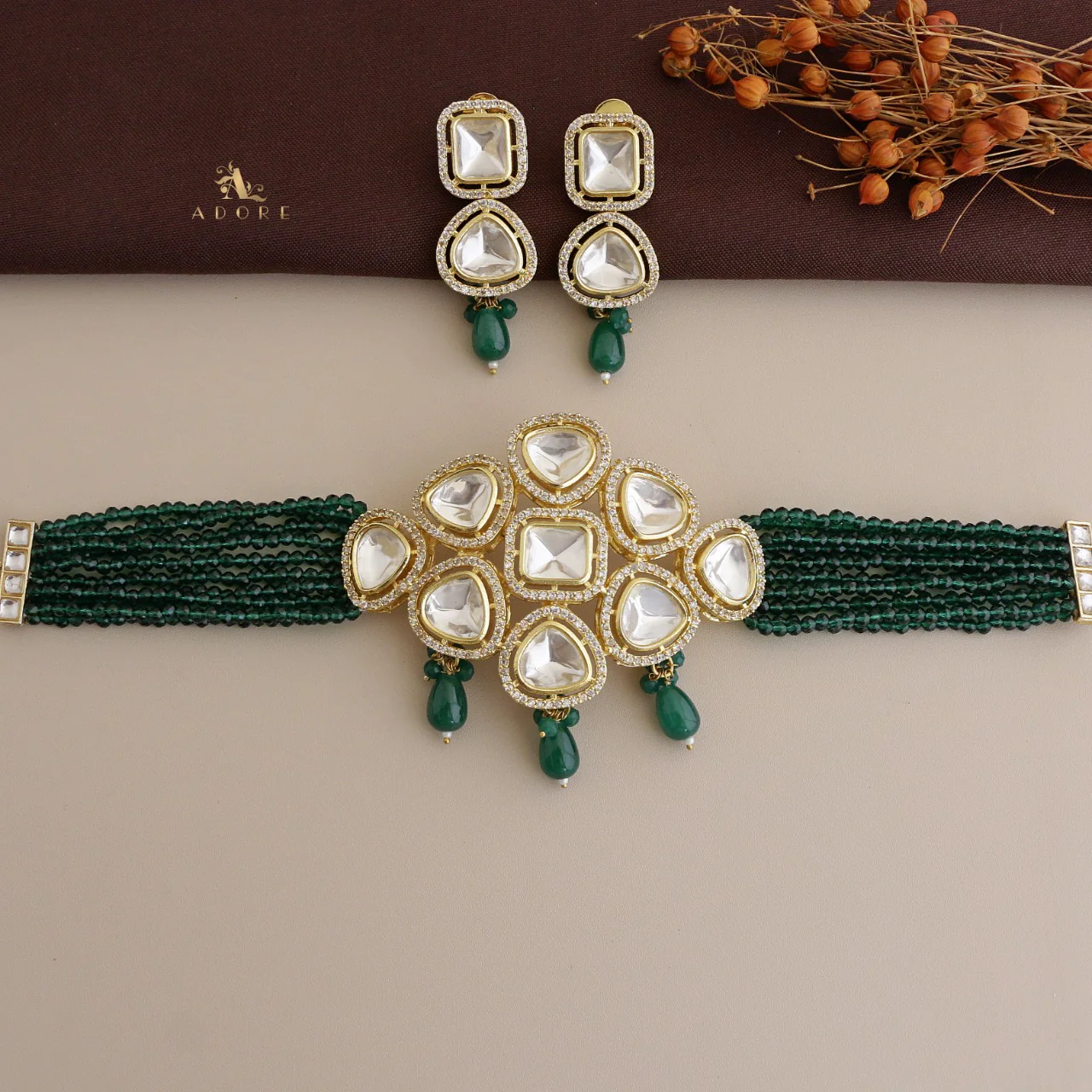 Aadhyavi Polki Kundan Choker With Earring - Image 7