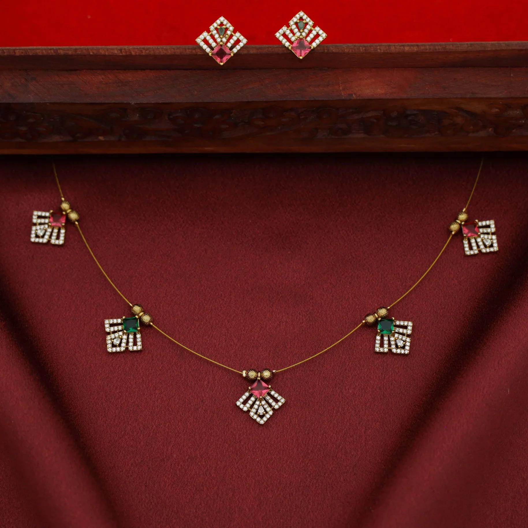 Aadira AD Stone String Neckpiece With Earring - Image 2
