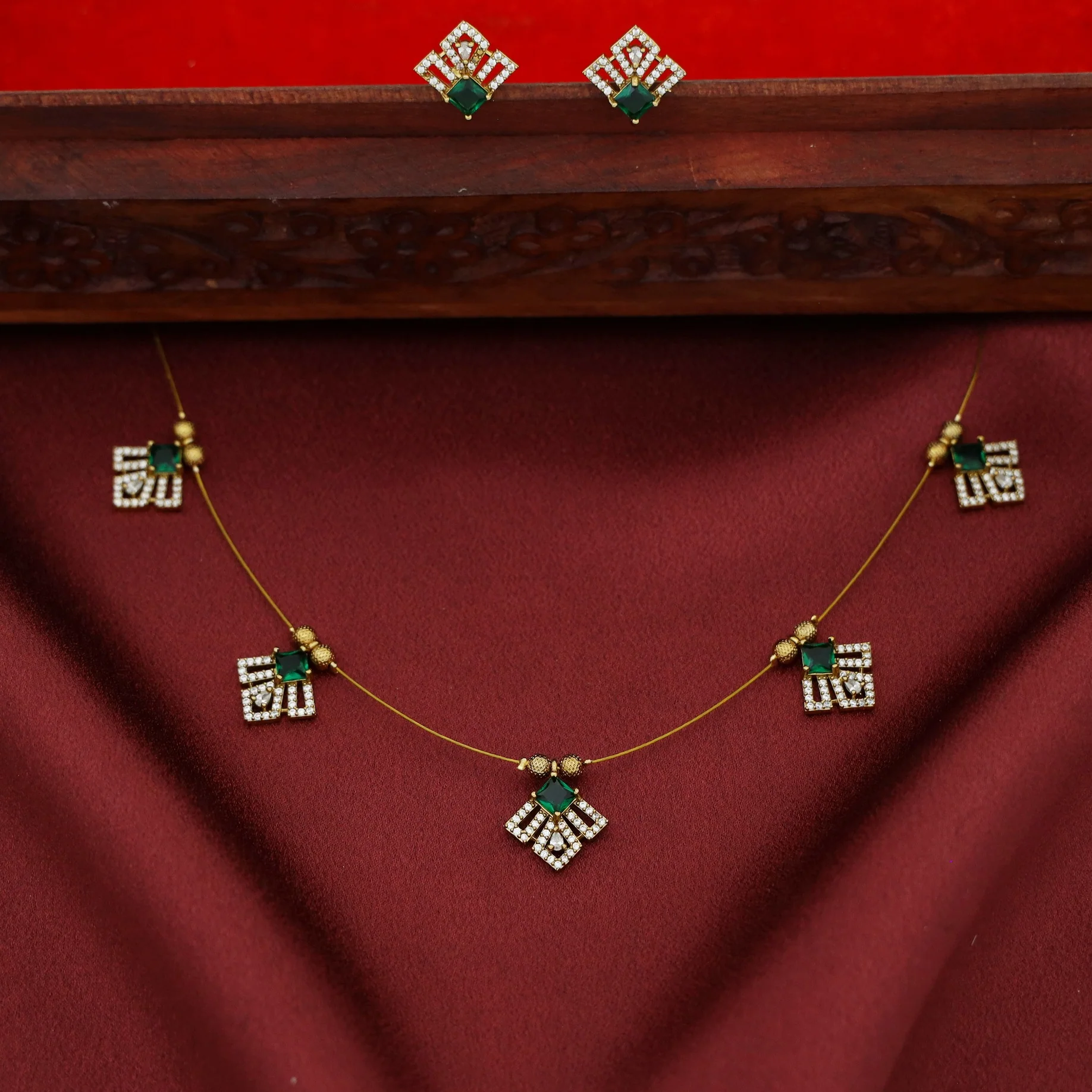 Aadira AD Stone String Neckpiece With Earring - Image 3