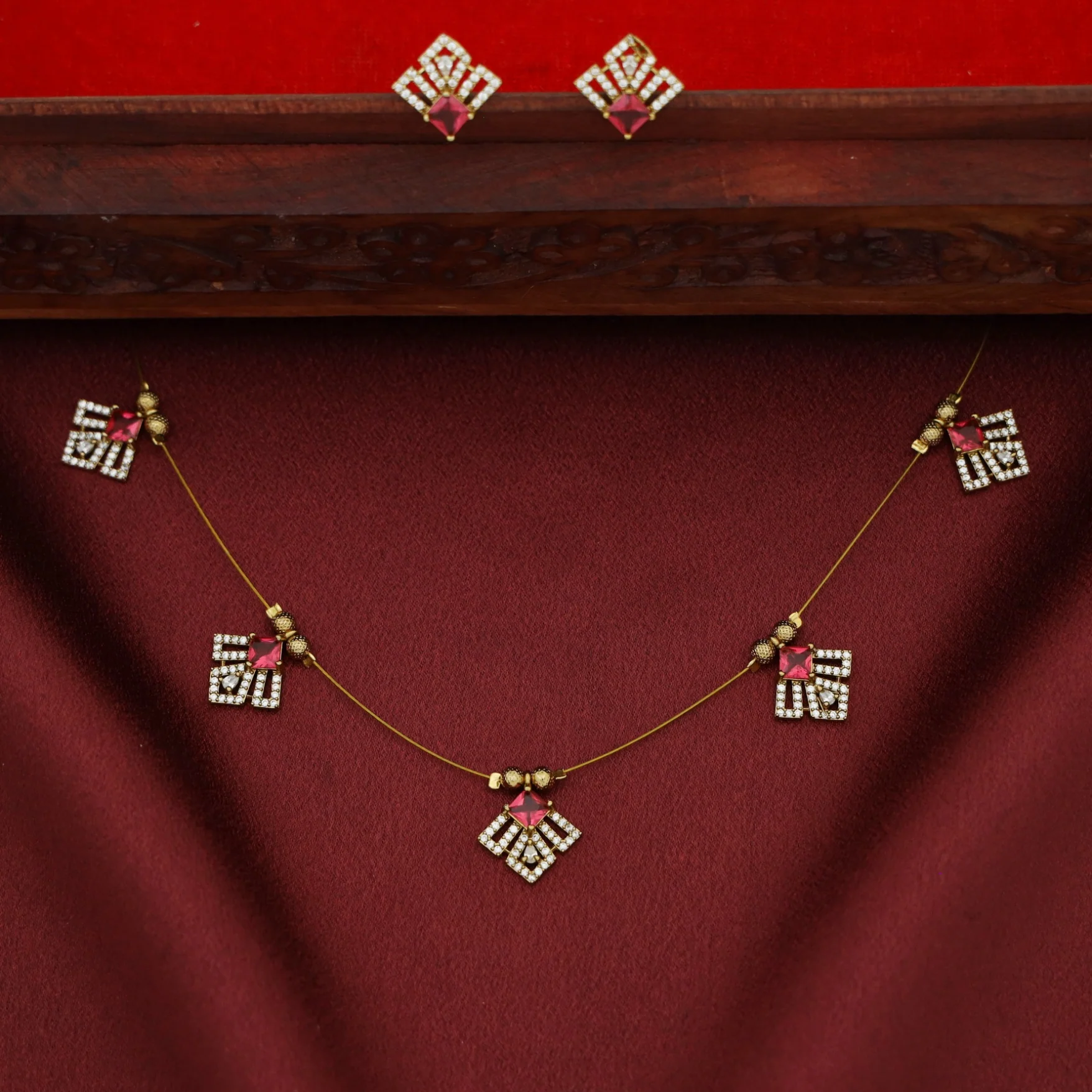 Aadira AD Stone String Neckpiece With Earring - Image 4