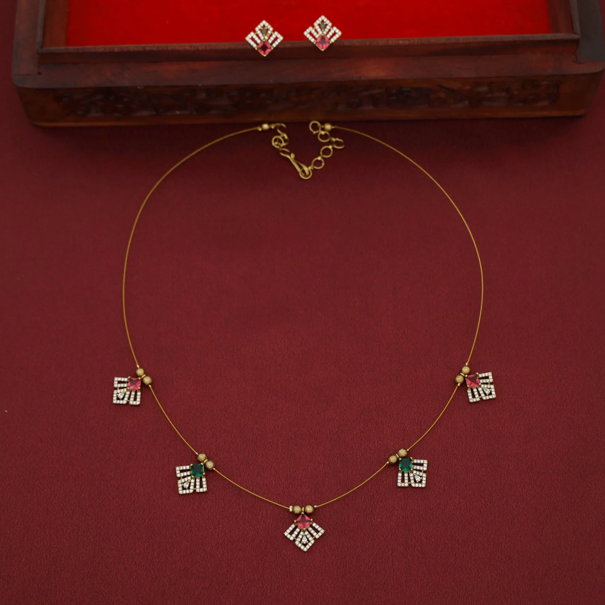 Aadira AD Stone String Neckpiece With Earring - Image 6