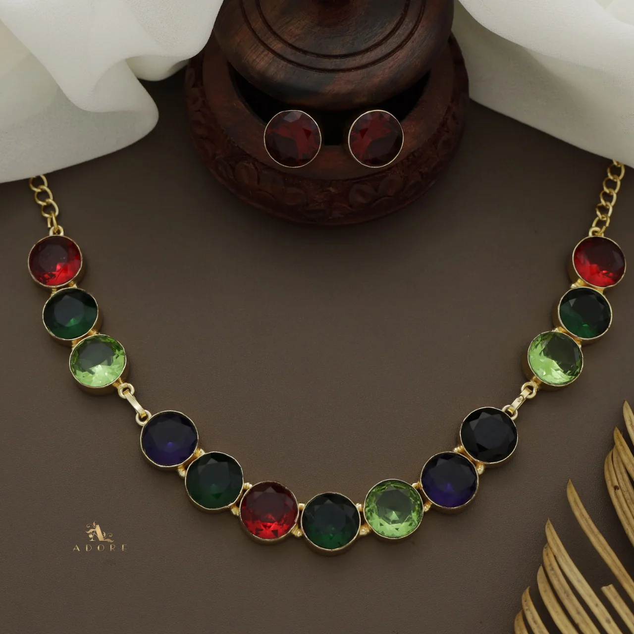AAKANCHA GLOSSY MULTI COLOUR NECKPIECE WITH EARRING - Image 13
