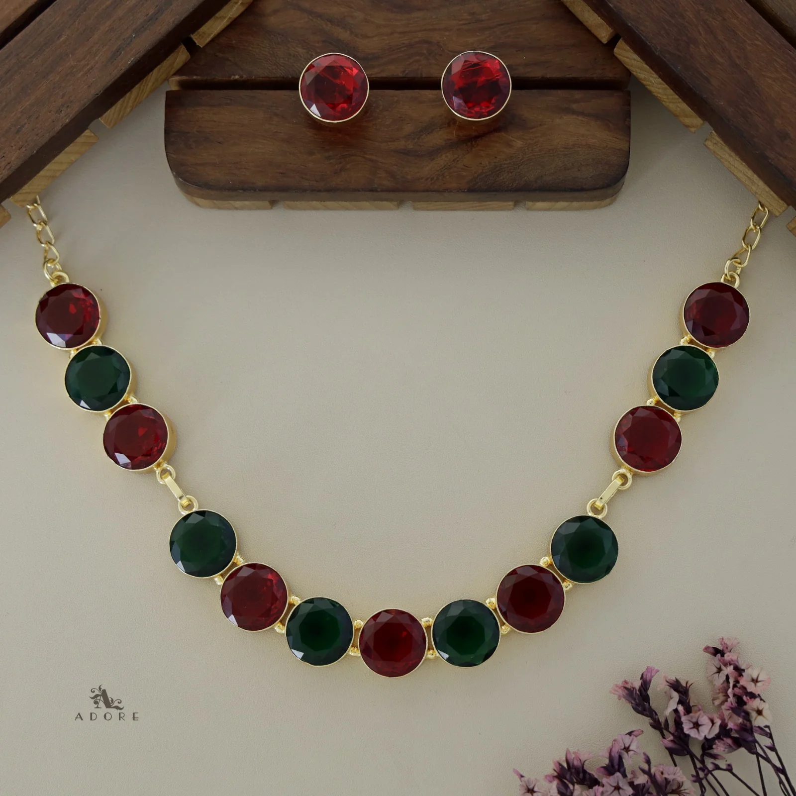 AAKANCHA GLOSSY MULTI COLOUR NECKPIECE WITH EARRING - Image 3