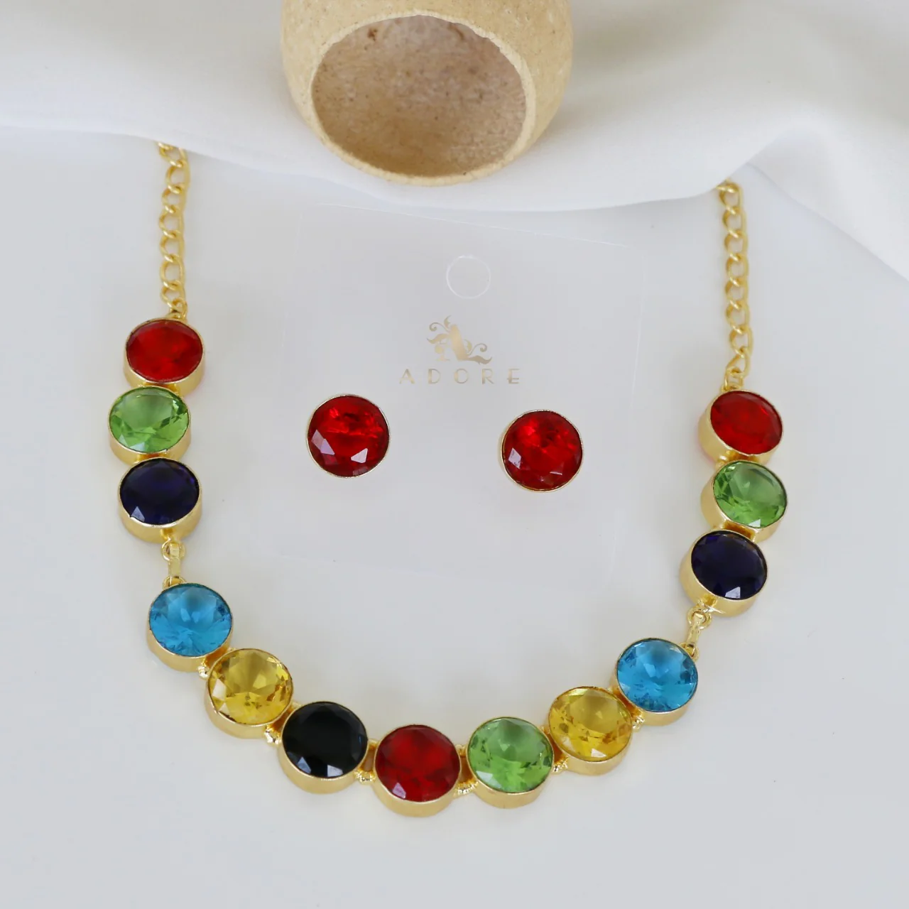 AAKANCHA GLOSSY MULTI COLOUR NECKPIECE WITH EARRING - Image 4