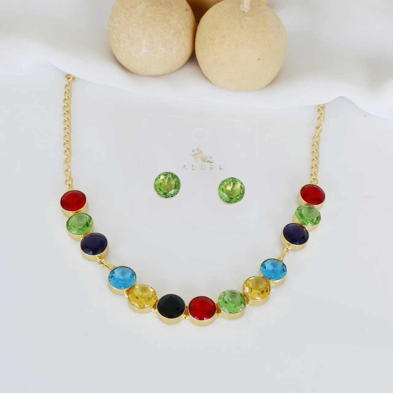 AAKANCHA GLOSSY MULTI COLOUR NECKPIECE WITH EARRING - Image 5
