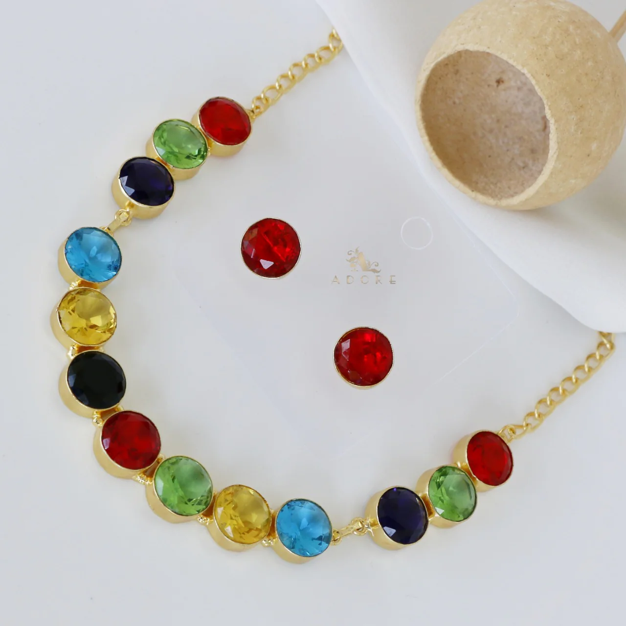 AAKANCHA GLOSSY MULTI COLOUR NECKPIECE WITH EARRING - Image 6