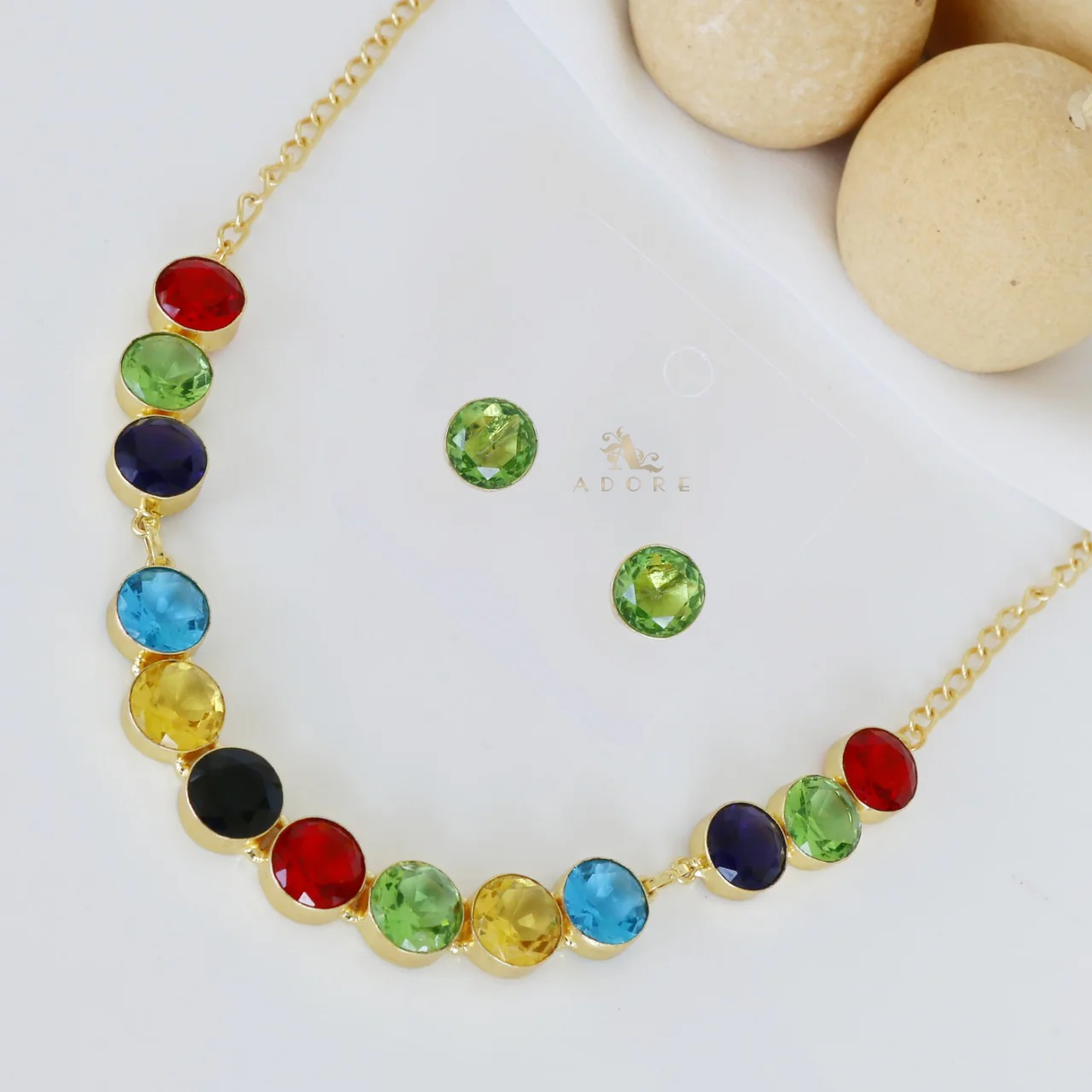 AAKANCHA GLOSSY MULTI COLOUR NECKPIECE WITH EARRING - Image 9