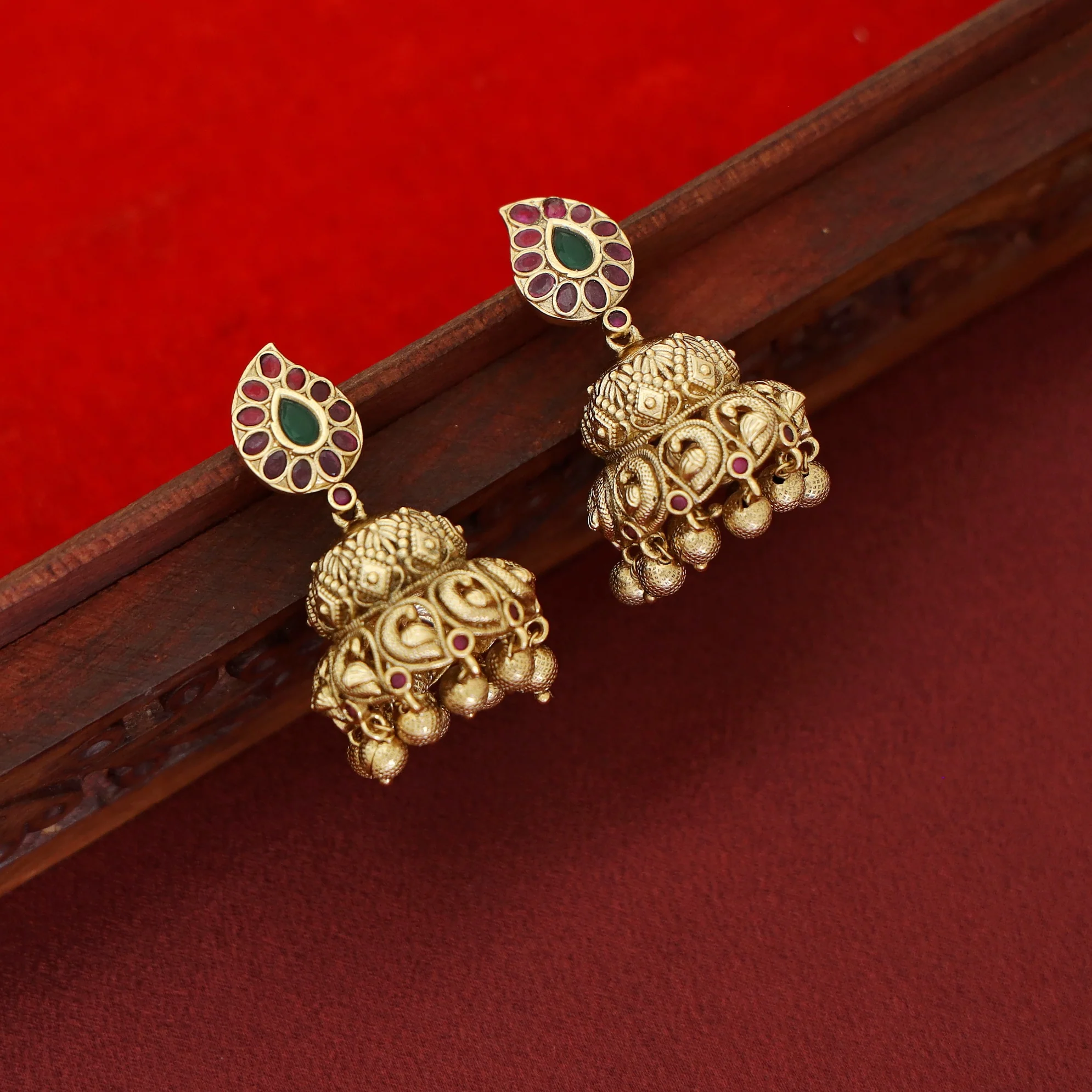 Aanchal Mayura Golden Ball Jhumka - Image 2