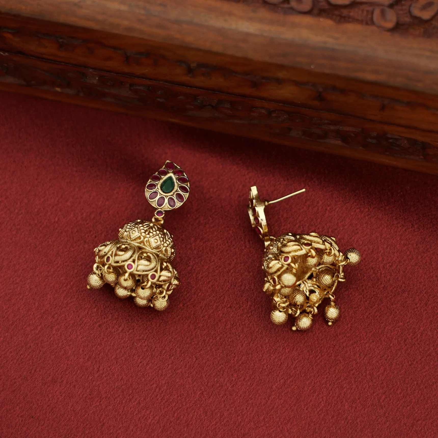 Aanchal Mayura Golden Ball Jhumka - Image 3