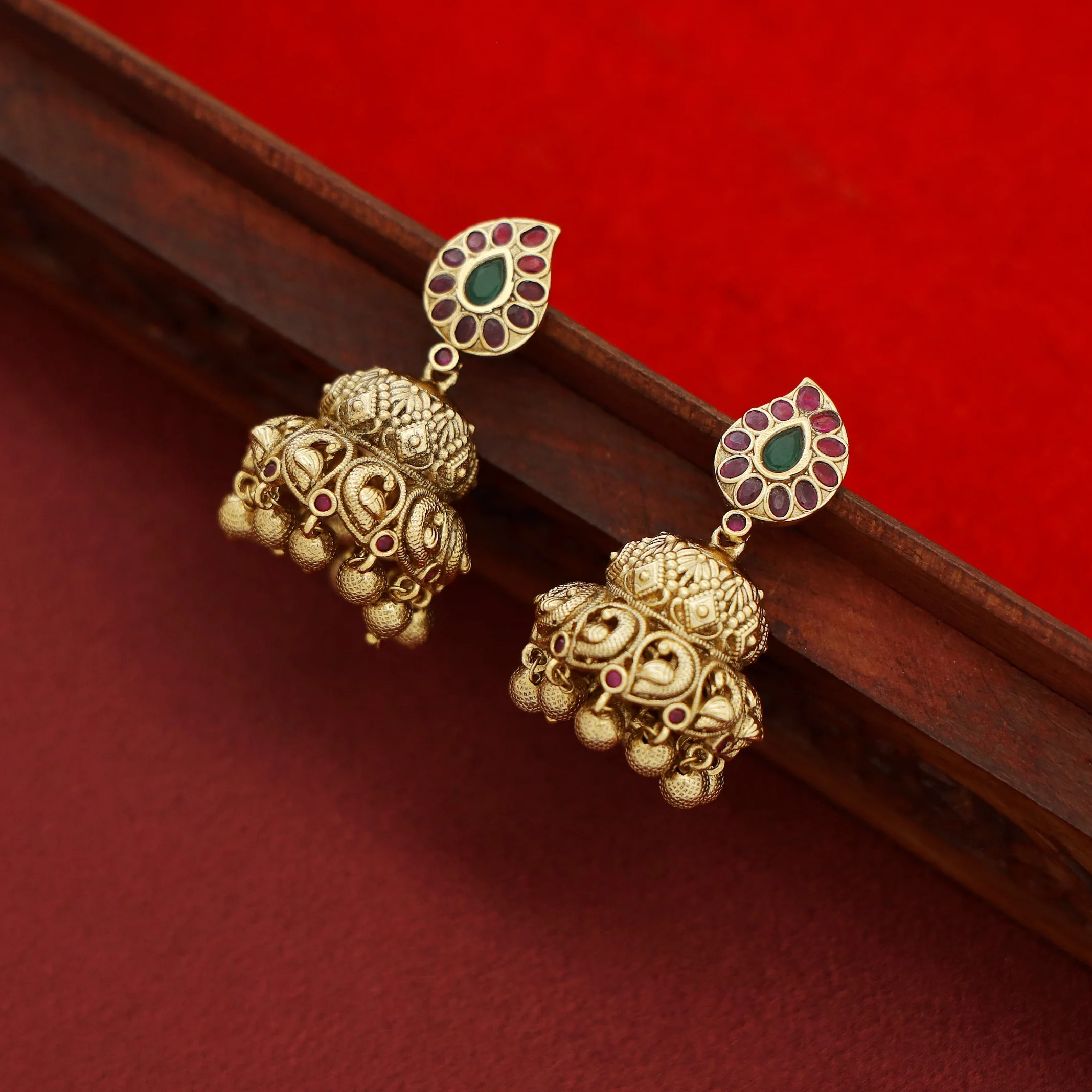 Aanchal Mayura Golden Ball Jhumka - Image 4