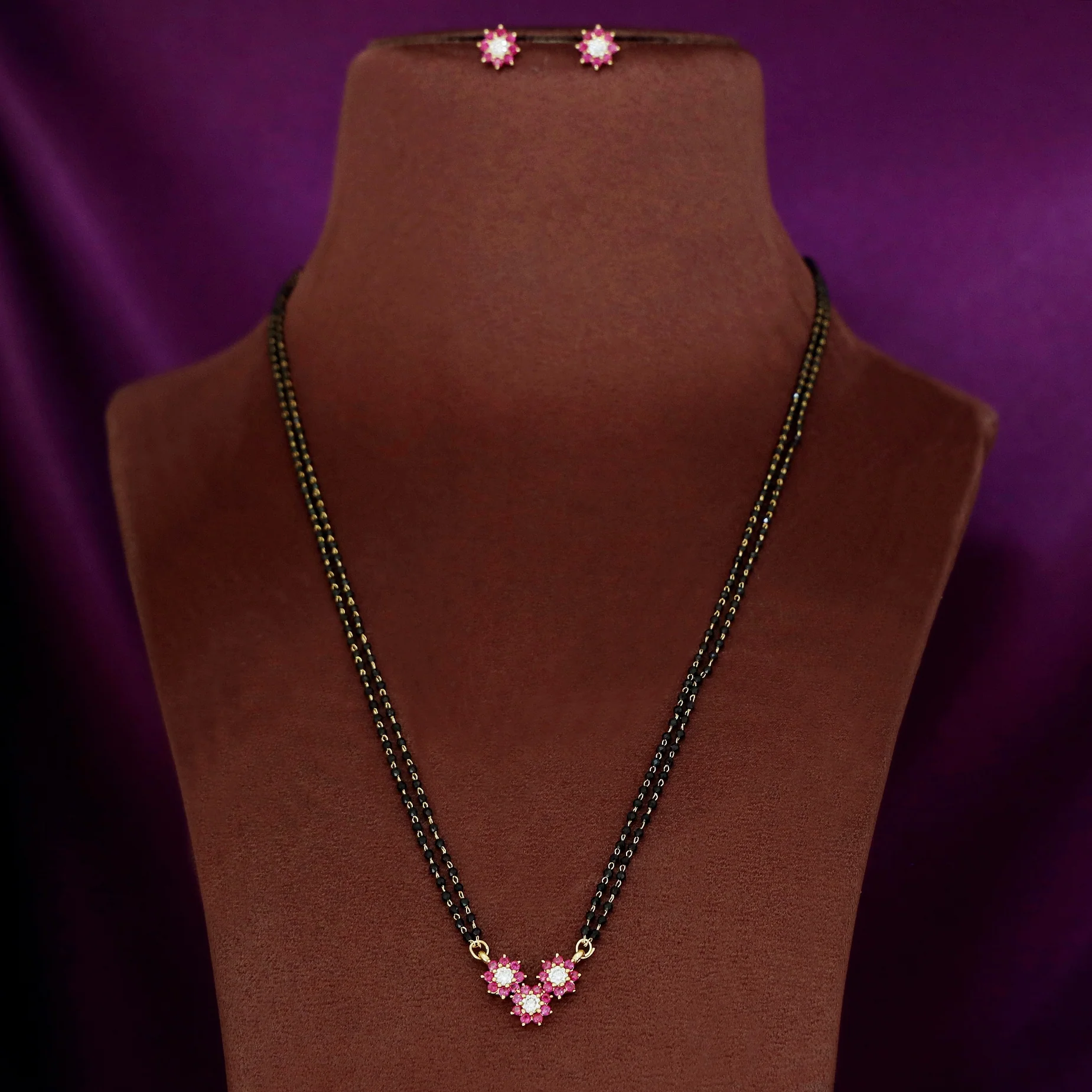 Aanya 3 Floral 2 Layer Mangalsutra Neckpiece With Stud - Image 6