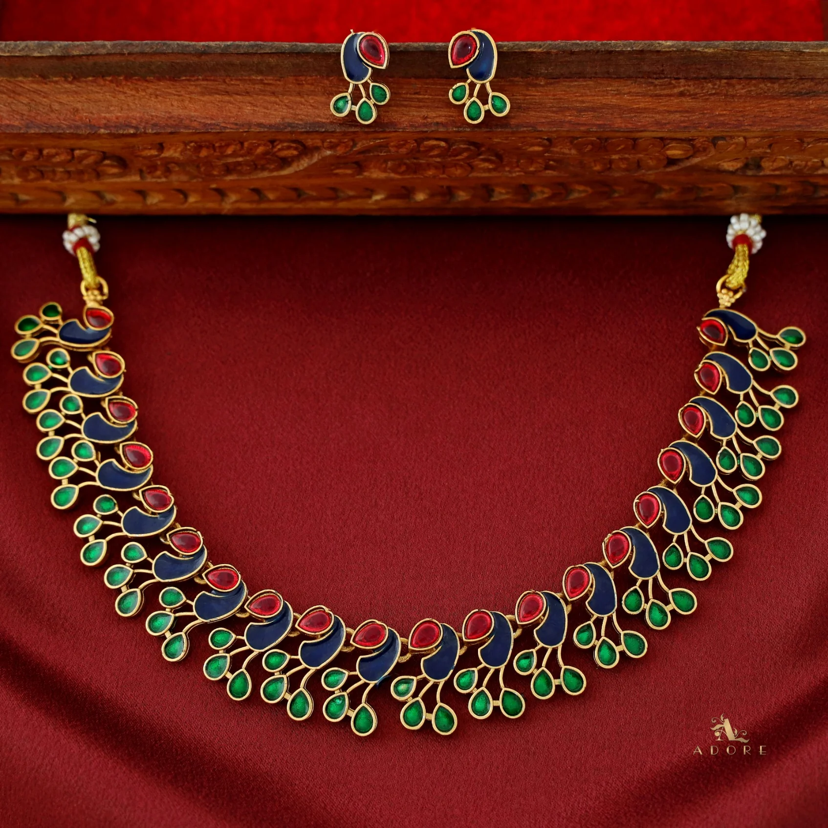 Aaraathana Golden Mayur Neckpiece With Earring - Image 4