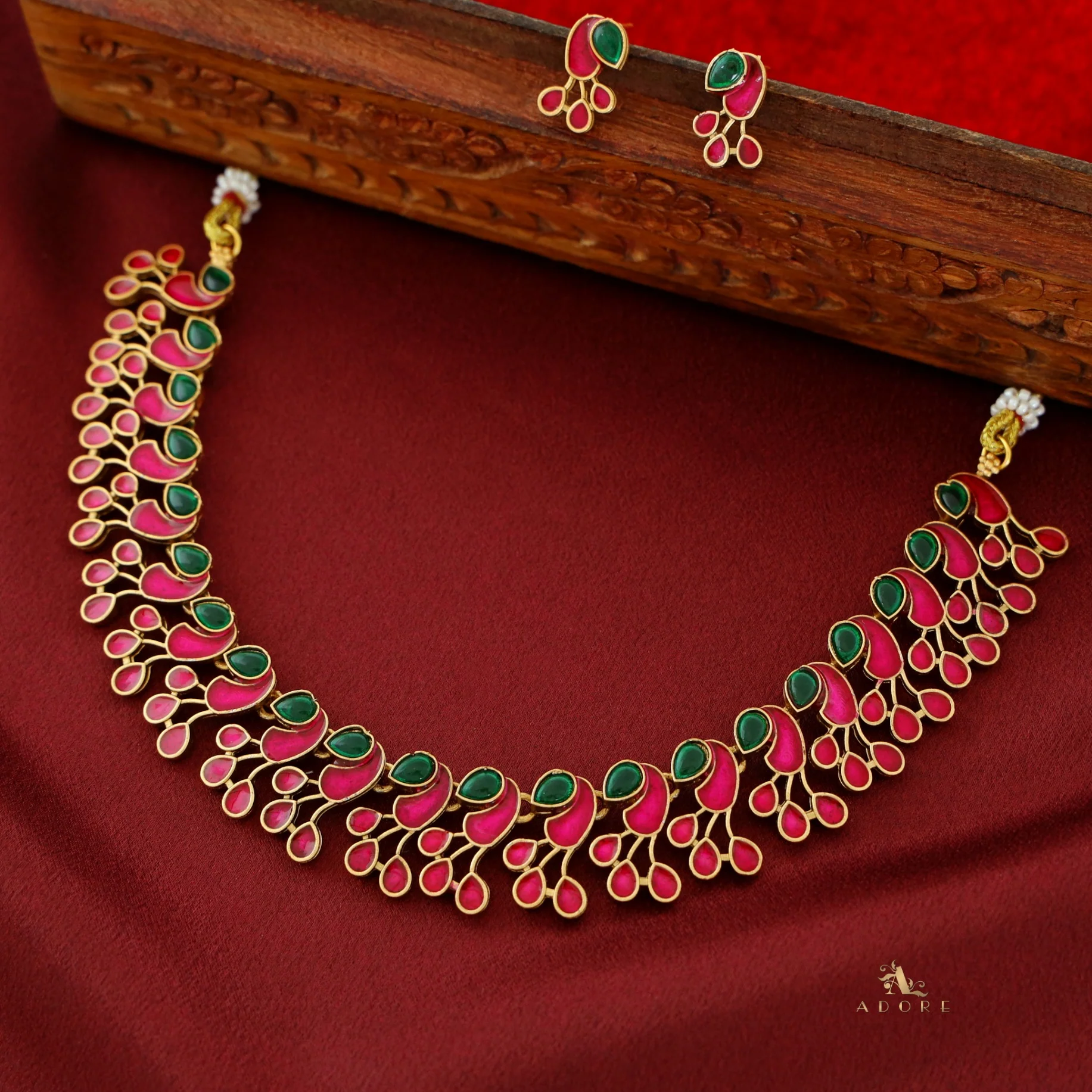 Aaraathana Golden Mayur Neckpiece With Earring - Image 5