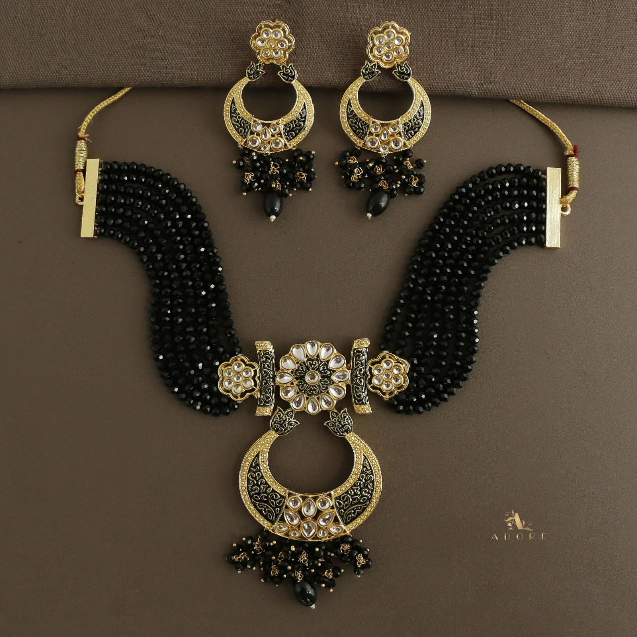 Aarunya Meenakari Kundan Neckpiece With Earring - Image 2