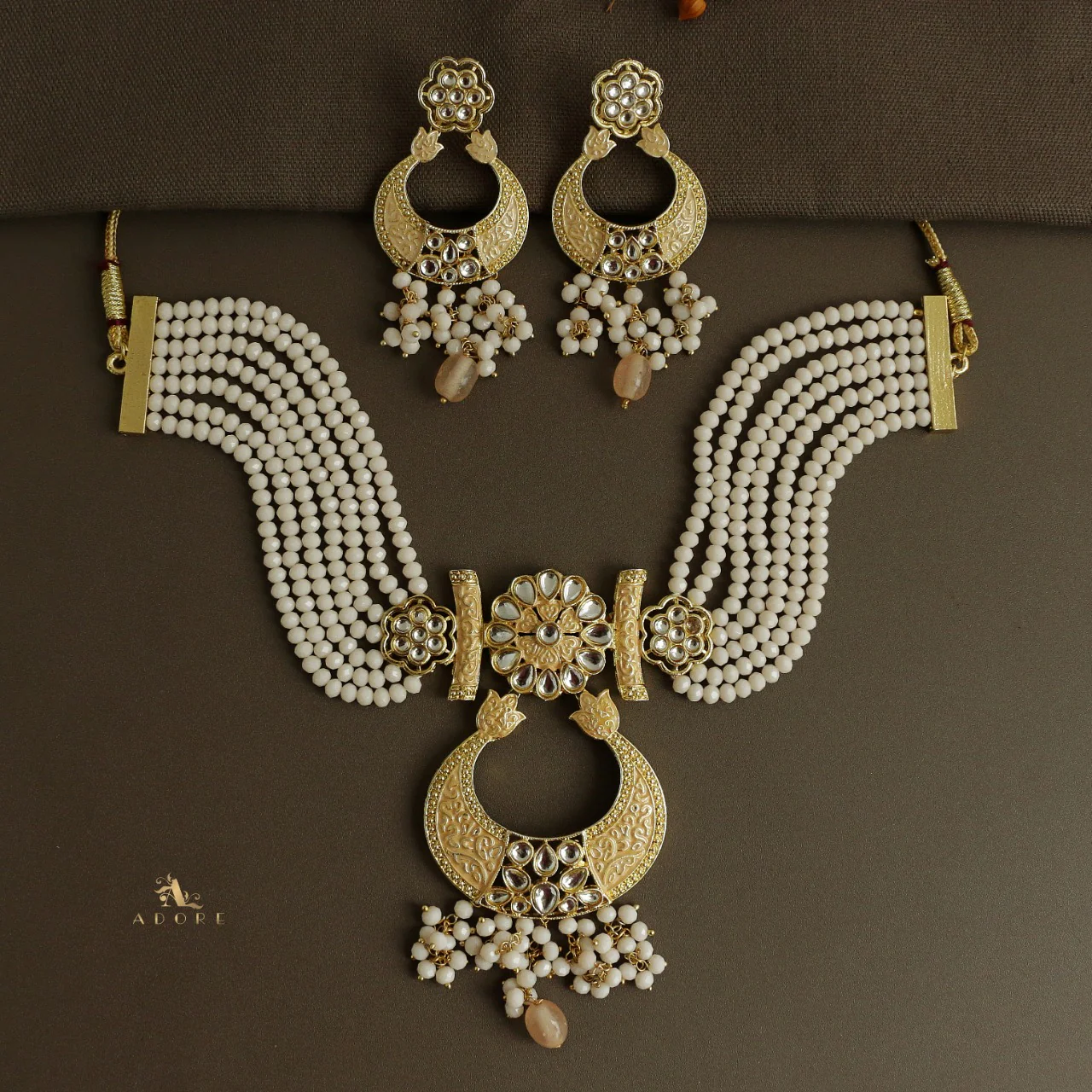Aarunya Meenakari Kundan Neckpiece With Earring - Image 5