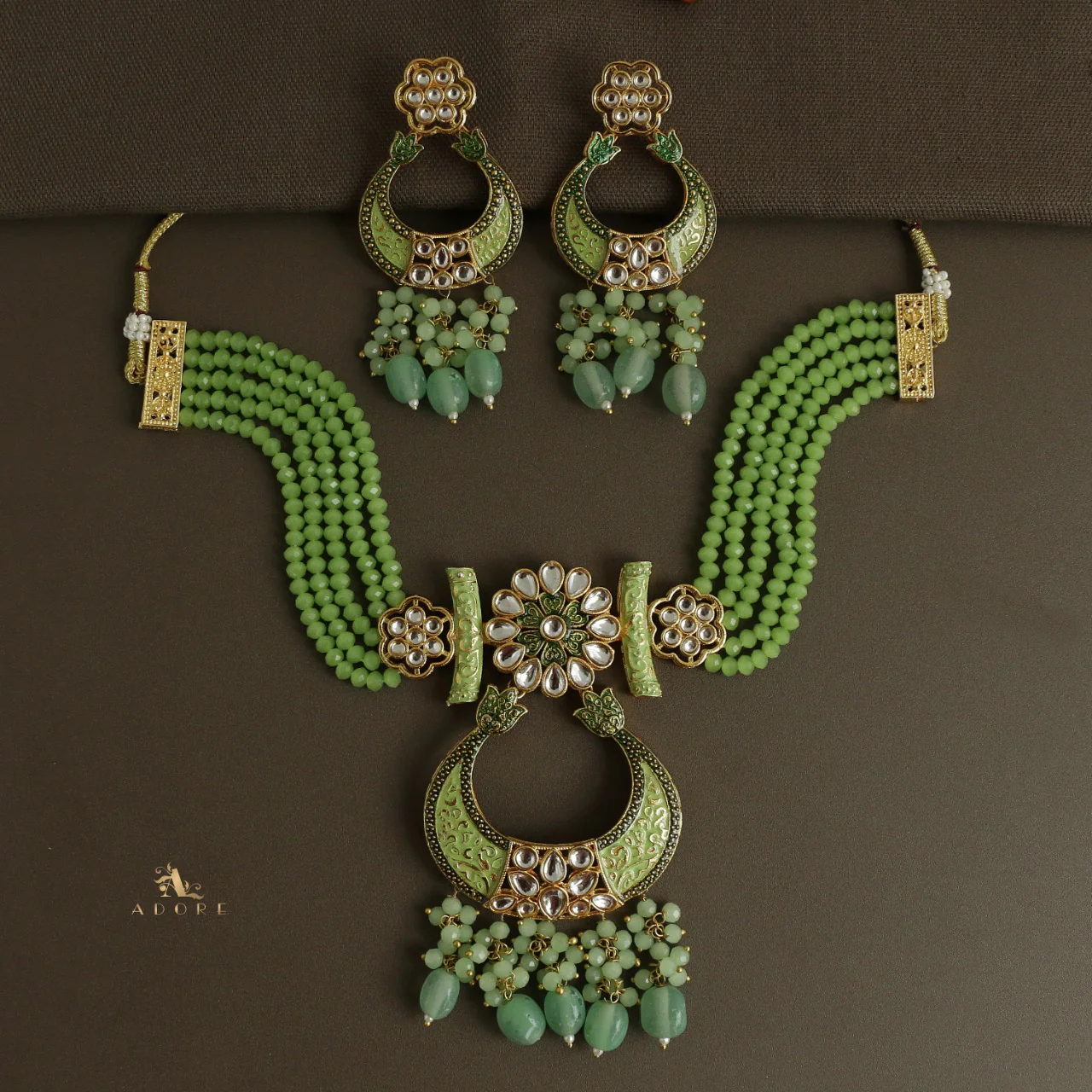 Aarunya Meenakari Kundan Neckpiece With Earring - Image 6