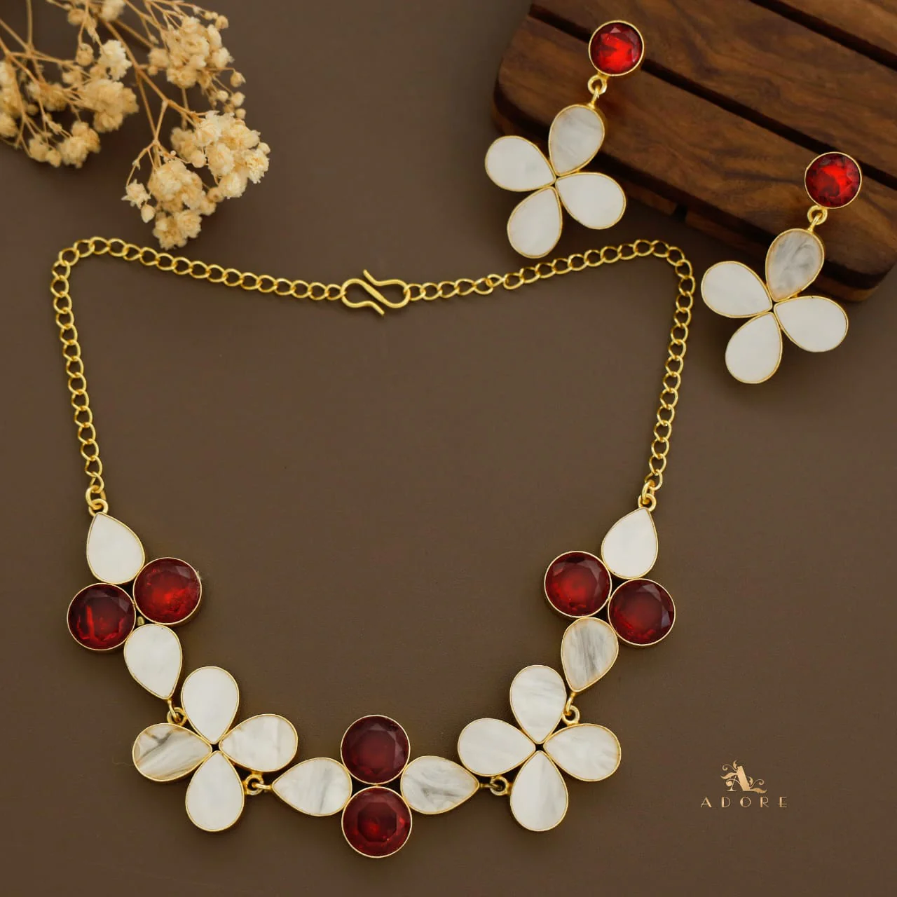 Aashika MOP Flower +Glossy Choker With Earring - Image 7