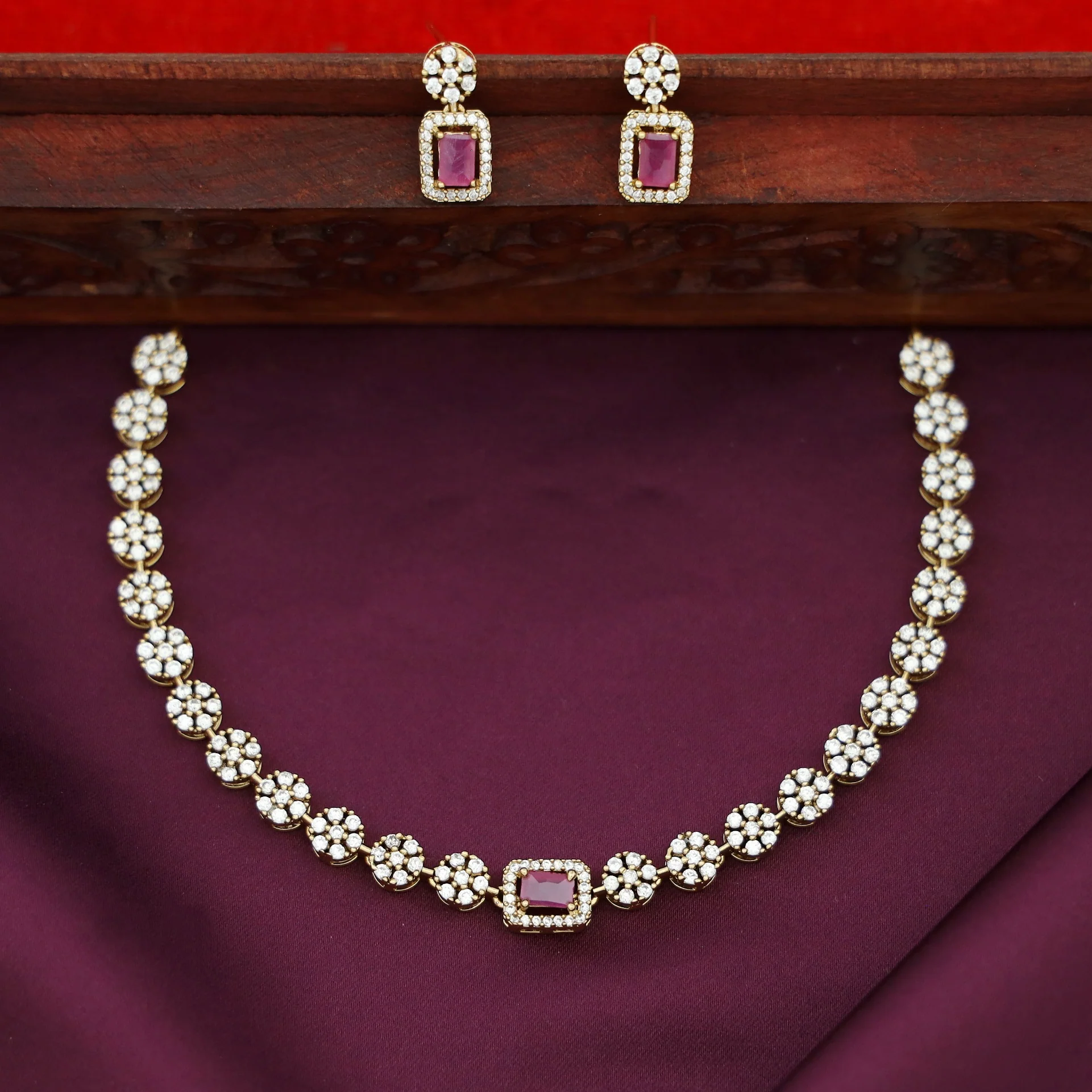 Aastha Sayali Flower Rectangle Glossy Short Neckpiece With Earring - Image 3