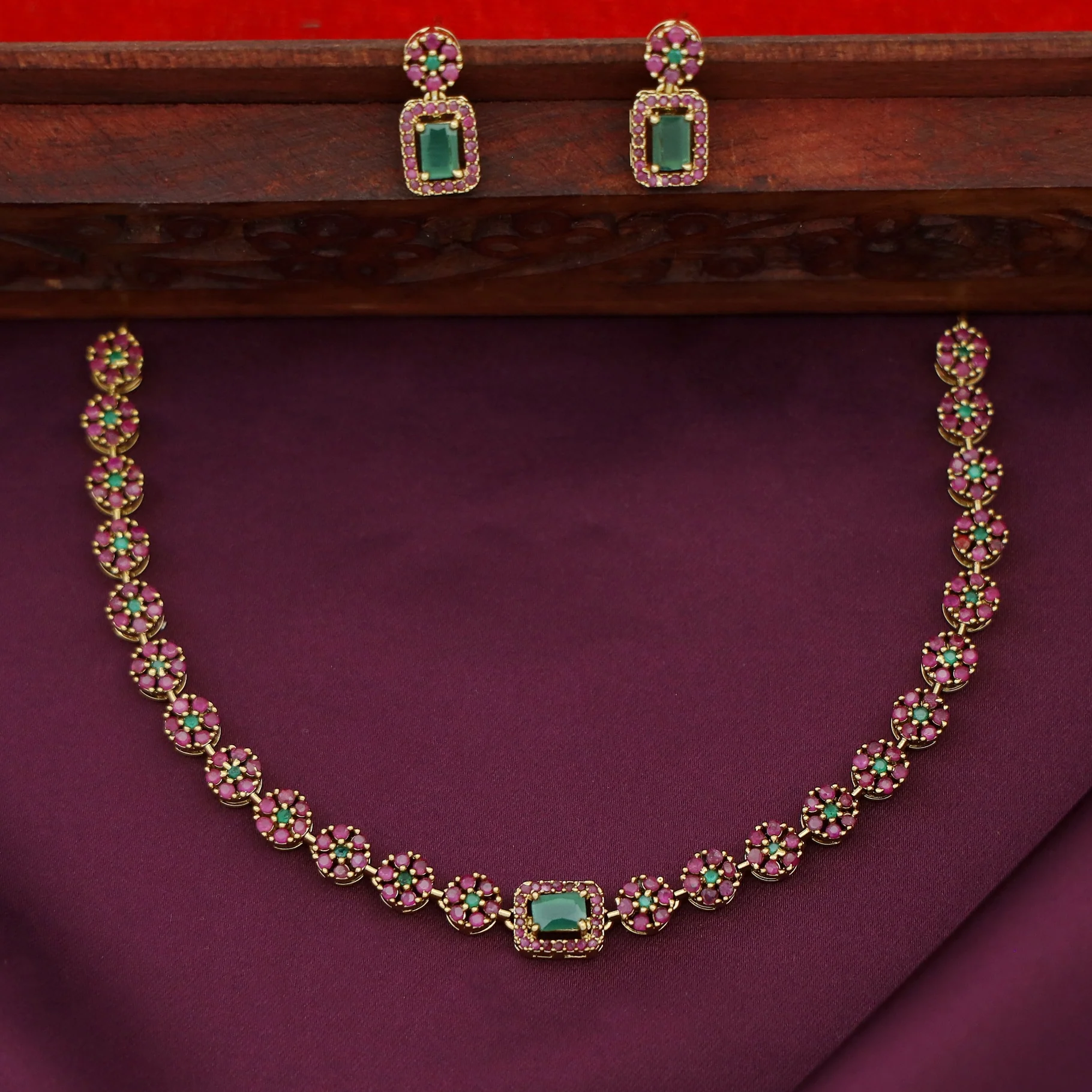 Aastha Sayali Flower Rectangle Glossy Short Neckpiece With Earring - Image 4