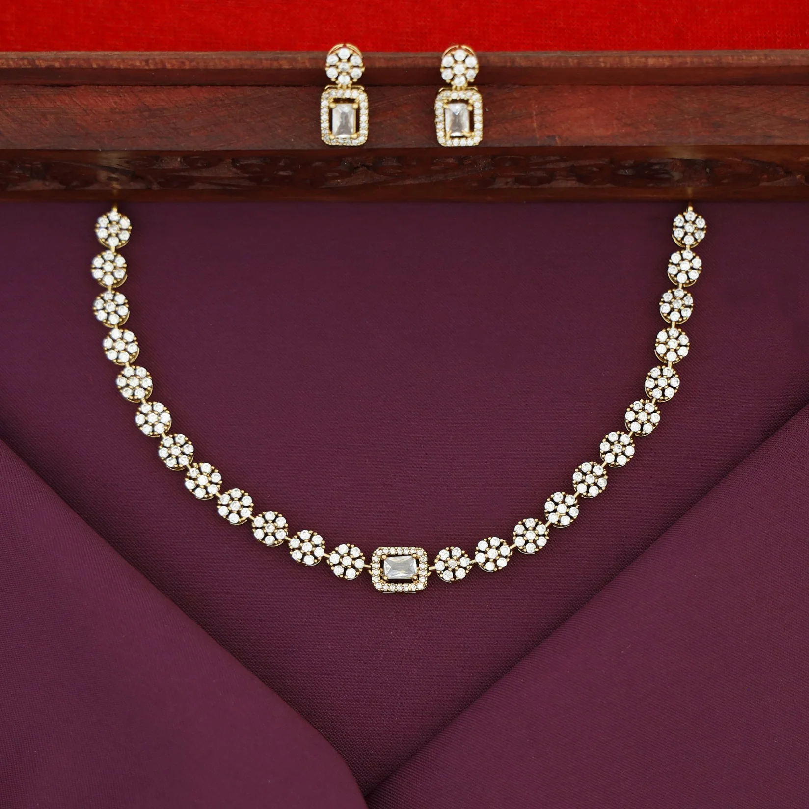 Aastha Sayali Flower Rectangle Glossy Short Neckpiece With Earring - Image 5